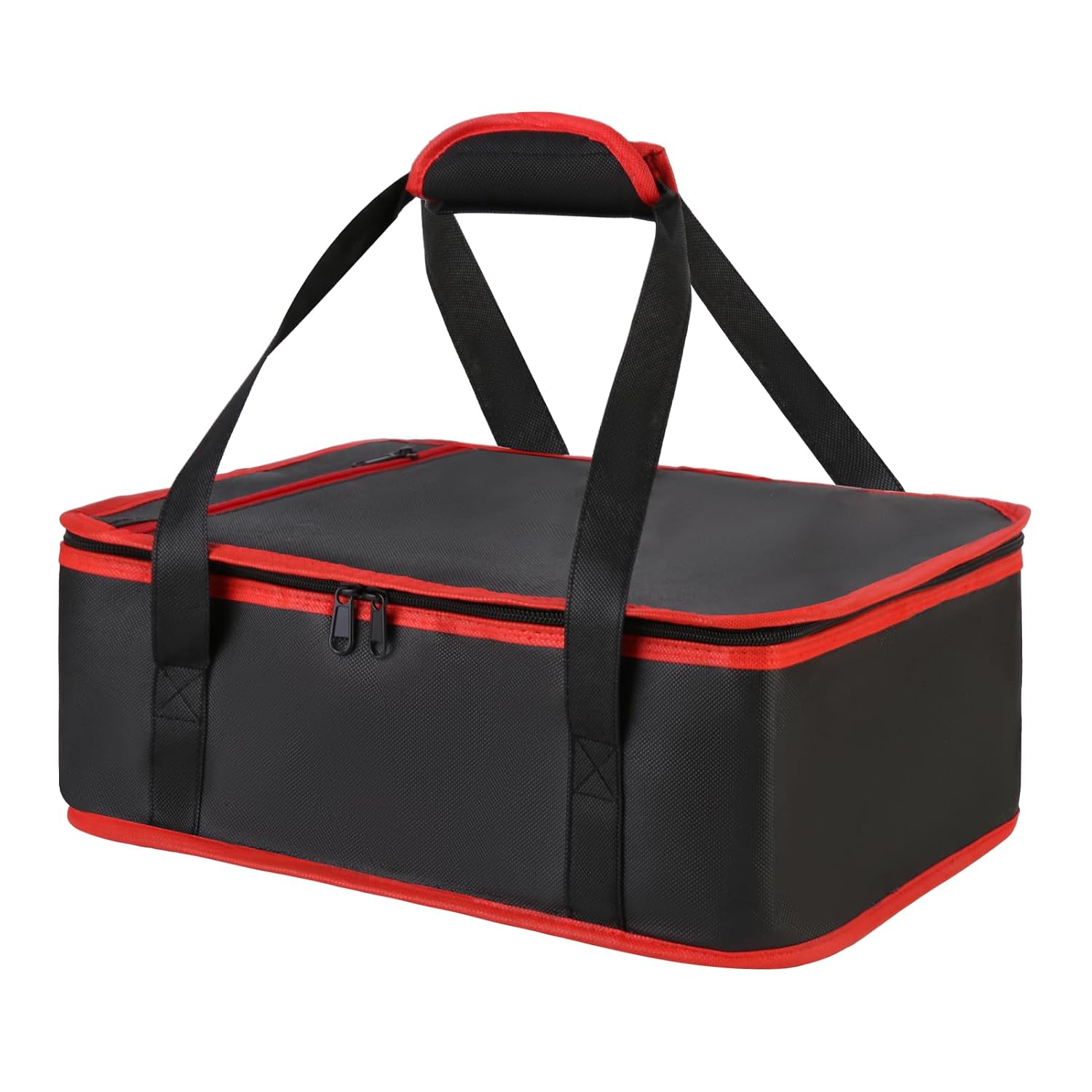 Bodaon Insulated Casserole Carrier for Hot or Cold Food, Fits 9″x13″ and 11″x15″ Baking Dish with Lid, Insulated Carriers for Transport, Travel Food Warmer Container Bags (Single Decker, Black-Red)