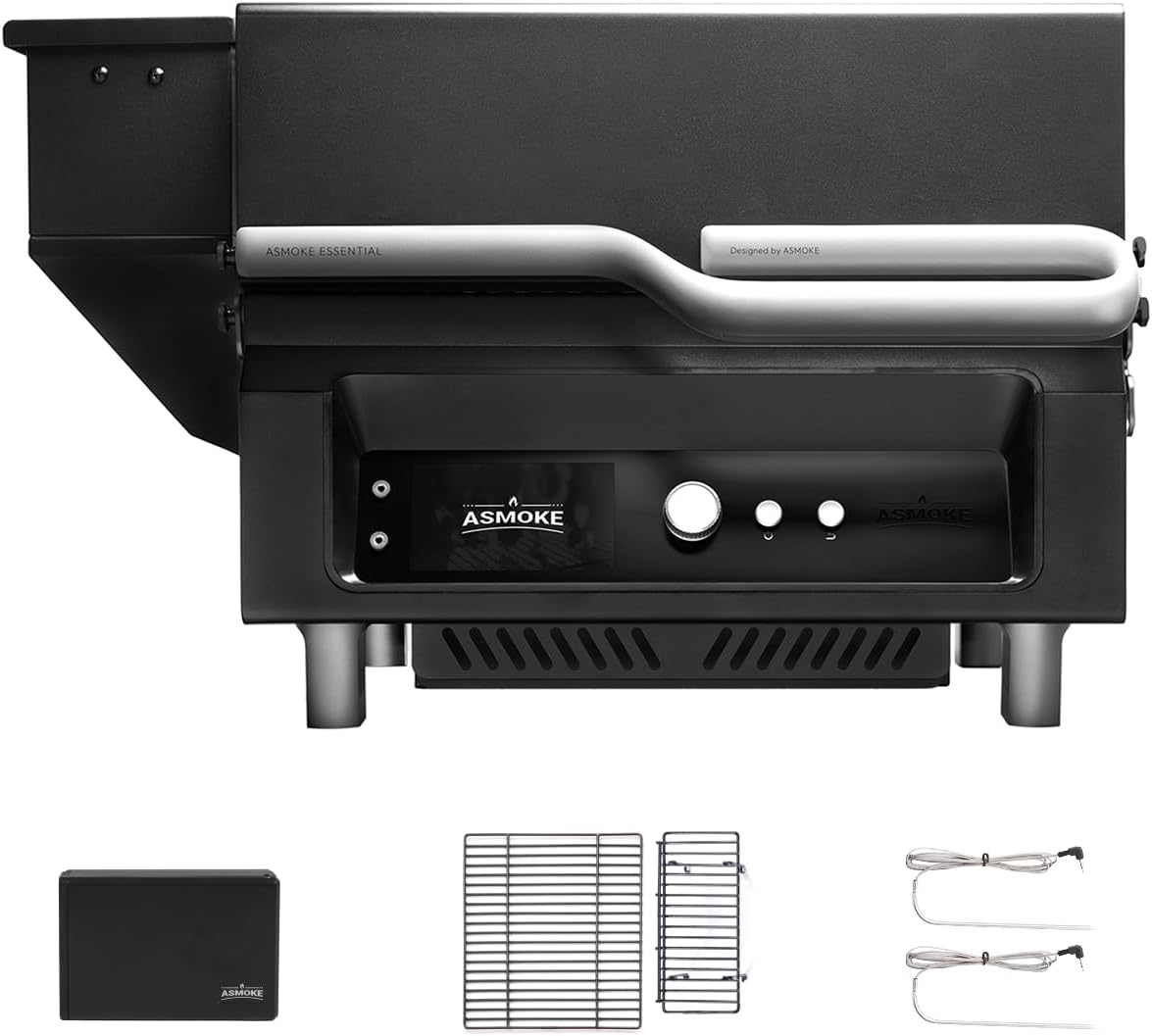 ASMOKE Essential– Guga’s Pick | Smart Portable Wood Pellet Grill & Smoker with 5″ LCD Screen, 8-in-1 Grill,8H Battery, Effortless Cleaning, Wi-Fi Smart Control, 271 sq.in,Fit for Family BBQ