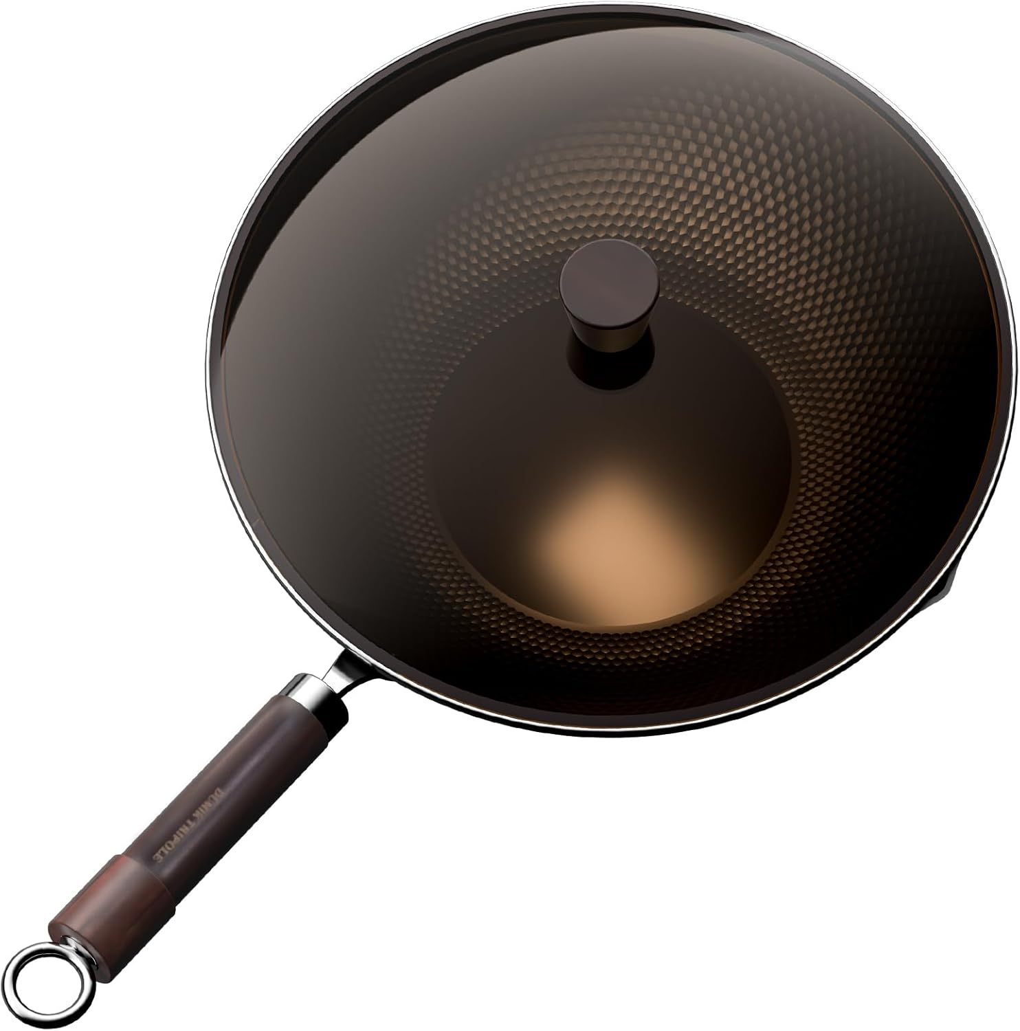 Carbon Steel Wok Pan, Tripole Nitrided Pre-Seasoned Flat Bottom Woks & Stir-Fry Pans Nonstick, Chinese Wok with Glass Lid for All Stovetops, Gift for Chef – 11.8 Inch