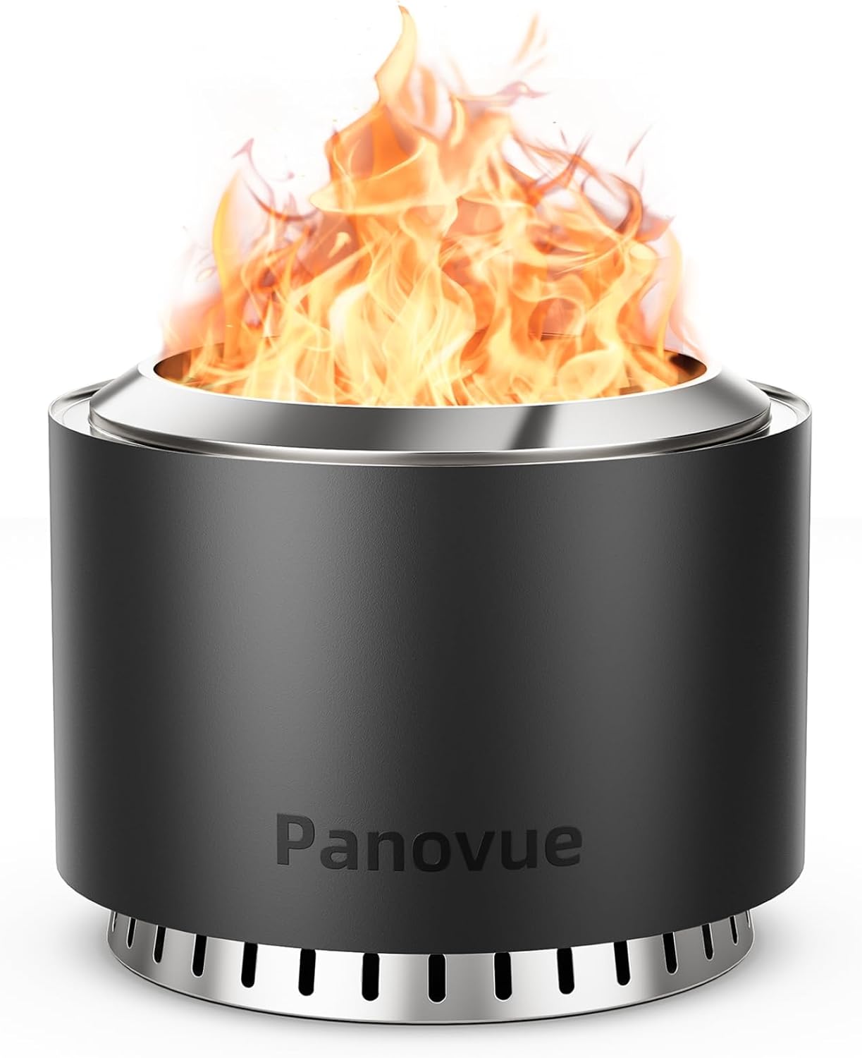 Panovue 22 inch Smokeless Fire Pit with Waterproof Cover, Stainless Steel Outdoor Smokeless Firepit, Wood Burning Fire Pits for Camping, Bonfire,Low Smoke Firepit for Outside[Black]