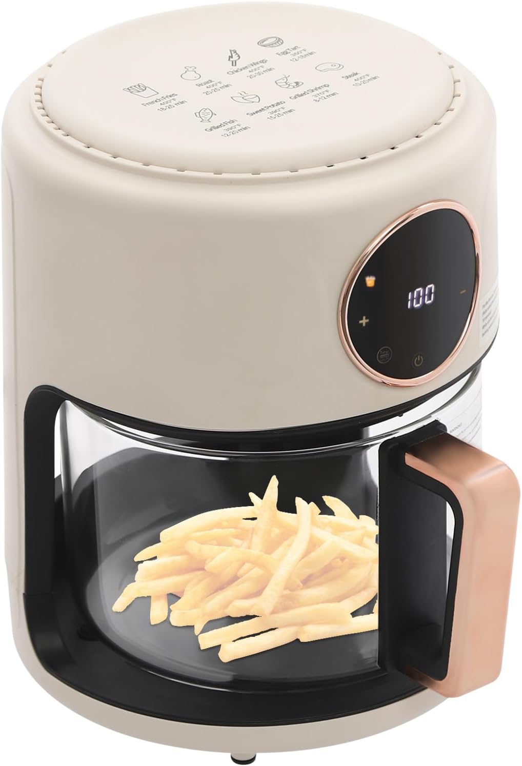 Mini Air Fryer, Glass Air Fryer, 360° Viewable, 1200W Small Compact Size for 2 People, 8 Presets, Digital Touchscreen, Non-Stick & Dishwasher Safe Basket