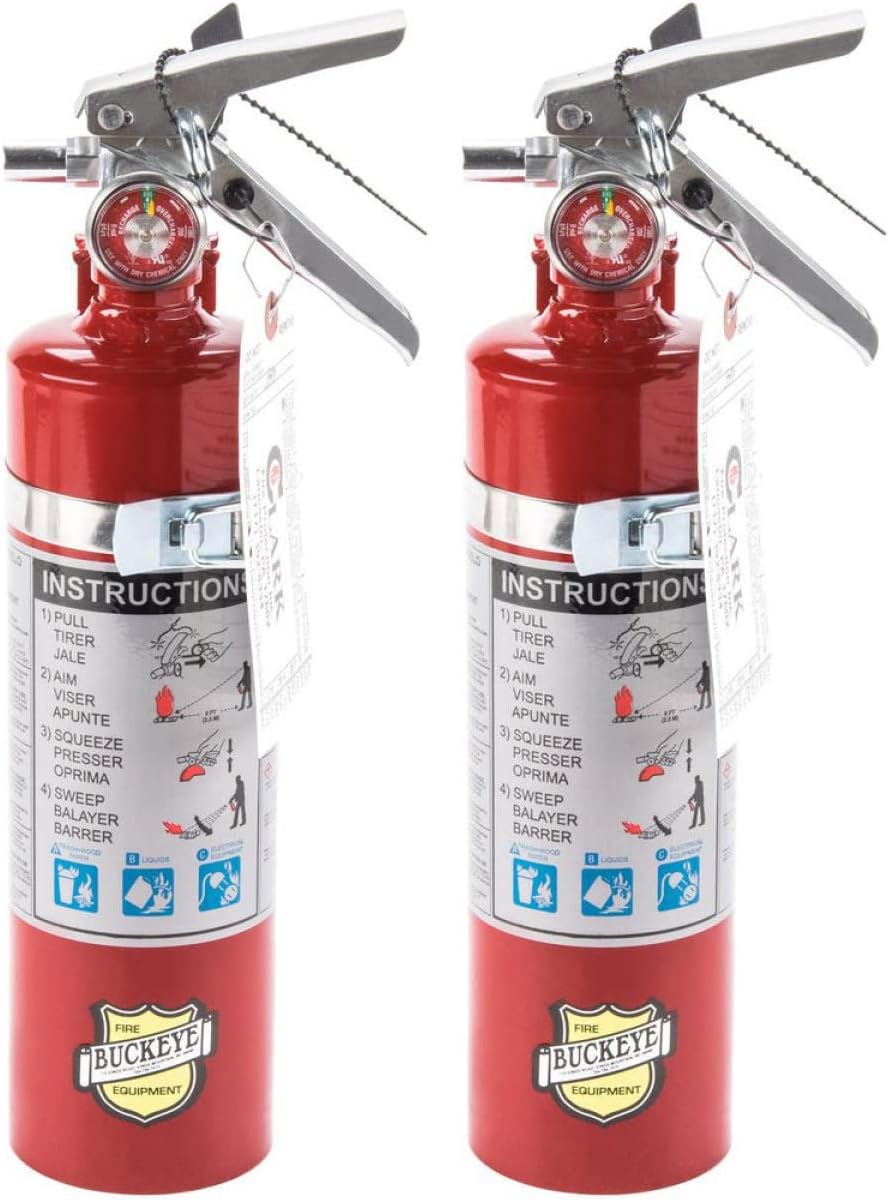 2 Pack Buckeye 13315 ABC Multipurpose Dry Chemical Hand Held Fire Extinguisher with Aluminum Valve and Vehicle Bracket, 2.5 lbs Agent Capacity