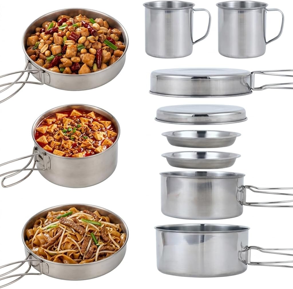 BeGrit Backpacking Camping Cookware Mini Picnic Camping Cooking Mess Kit with Pot and Pan Set for Hiking