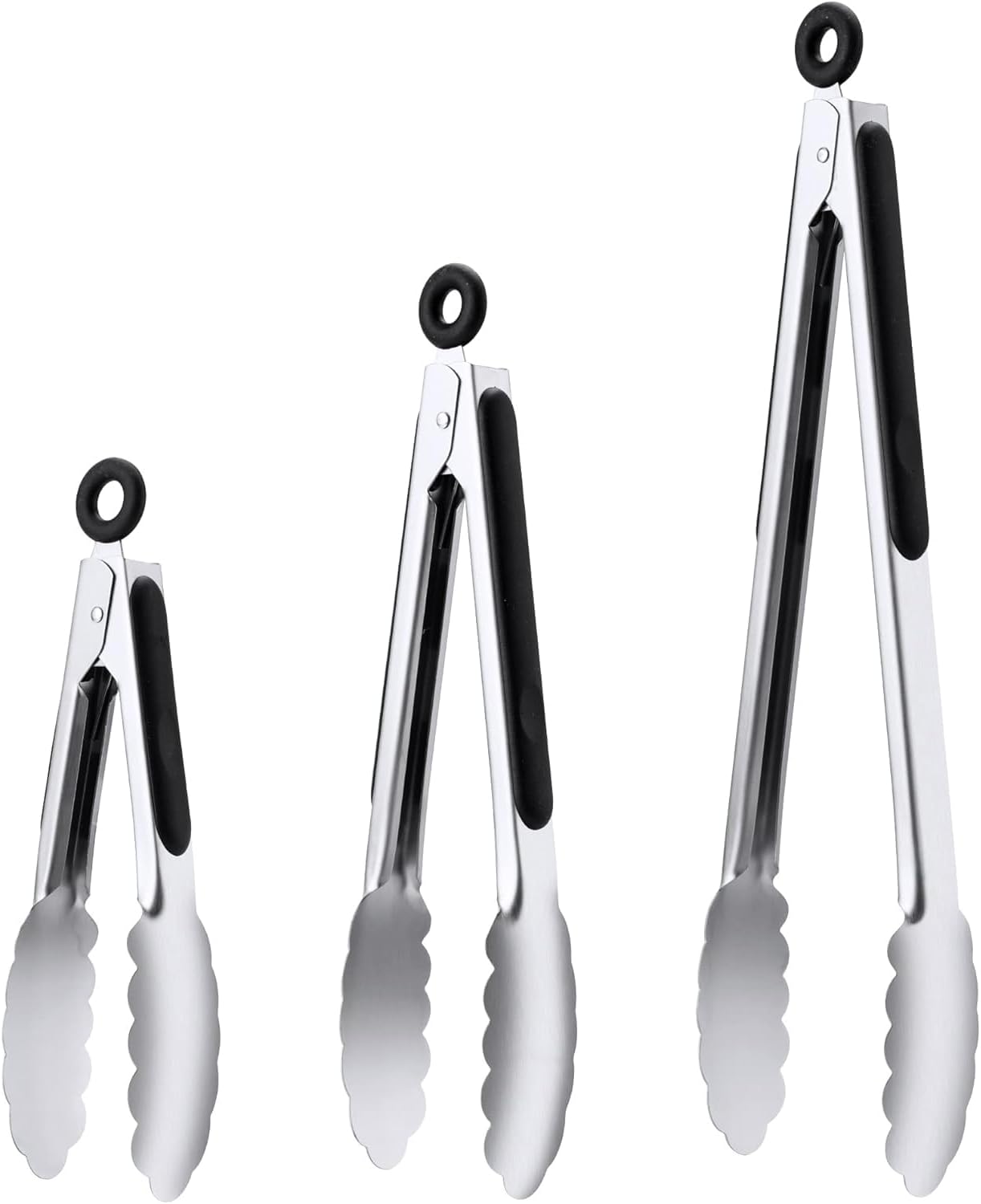 Stainless Steel Tongs Set, Food Grade Stainless Steel Kitchen Tongs, Heat Resistant 600 Degrees, for Cooking, BBQ Barbecue, Grilling, Buffet, Serving (7″+9″+12″)
