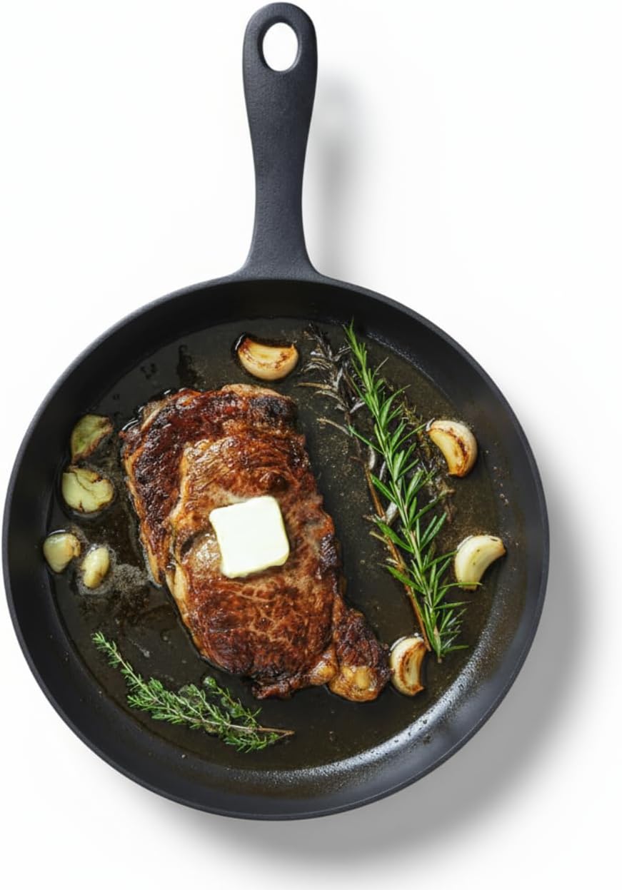 Flambo 12 Inch Smooth Cast Iron Skillet – Naturally Non-Stick, Pre-Seasoned Frying Pan, Smooth Finish for Grilling, Frying, Sauteing, Searing, Baking – Use on Oven, Stove, Grill, or Campfire