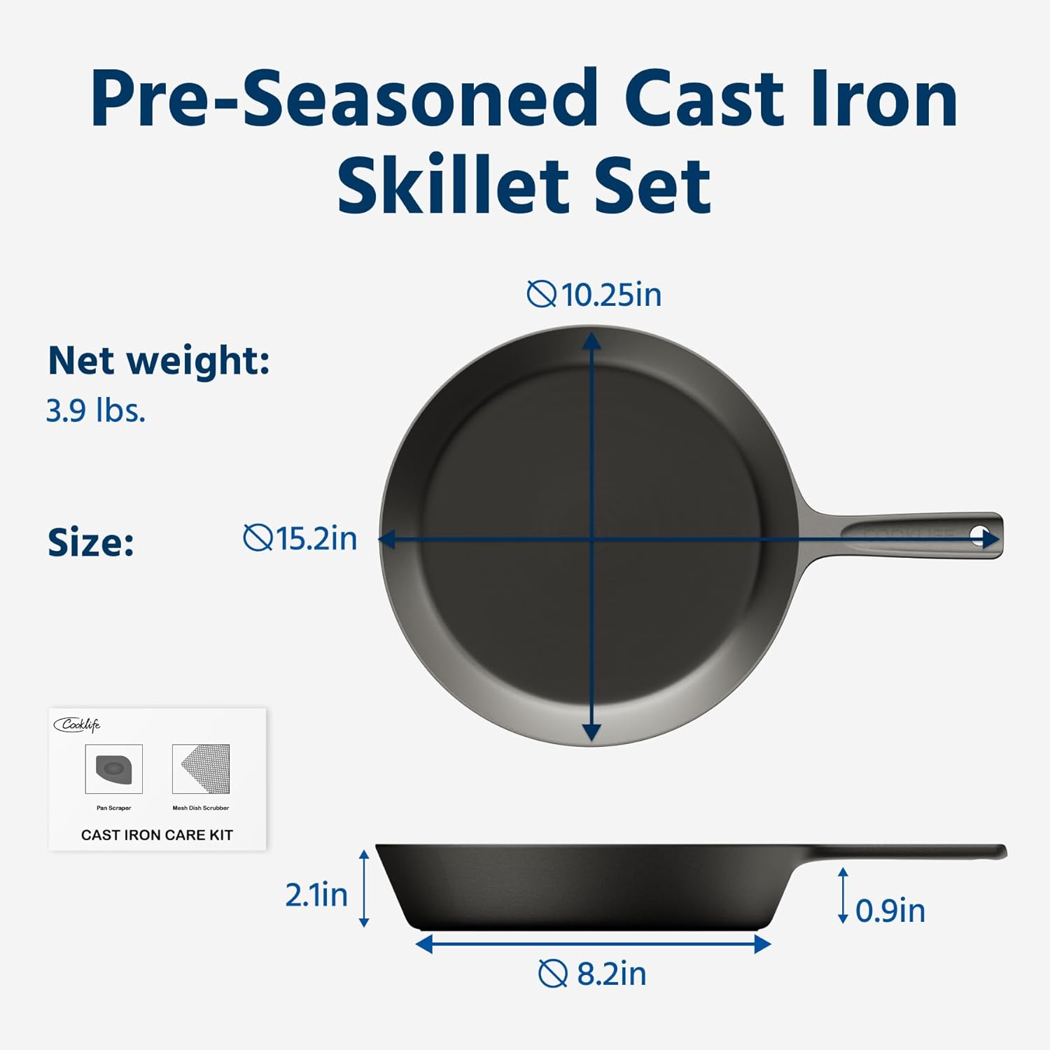 COOKLIFE 10 Inch Lightweight Pre-Seasoned Cast Iron Skillet, Smooth Fry Pan | Non-Stick Polished Skillet Use with an Oven, Stove, Grill, or Campfire, Handcrafted, PFAS-Free, Non-Toxic, Easy to Clean