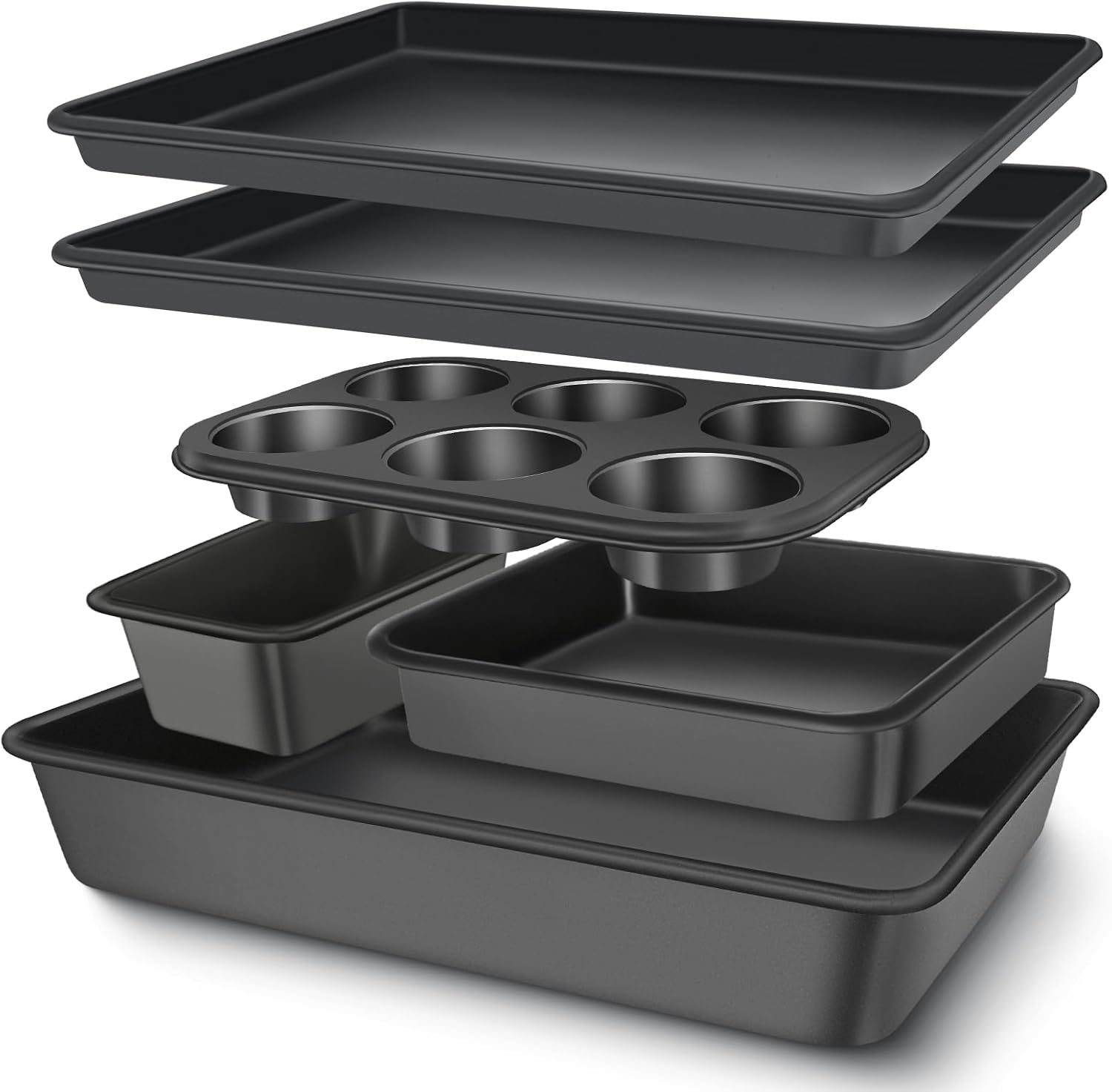 Baking Pans Set, Nonstick Bakeware Sets, Oven Pans for Cooking, AIVIKI 6 Pieces Baking Sheets Set Including Cookie Sheet, Deep Roaster Pan, Square Pan, Loaf Pan, Muffin Pan, Carbon Steel Baking Set