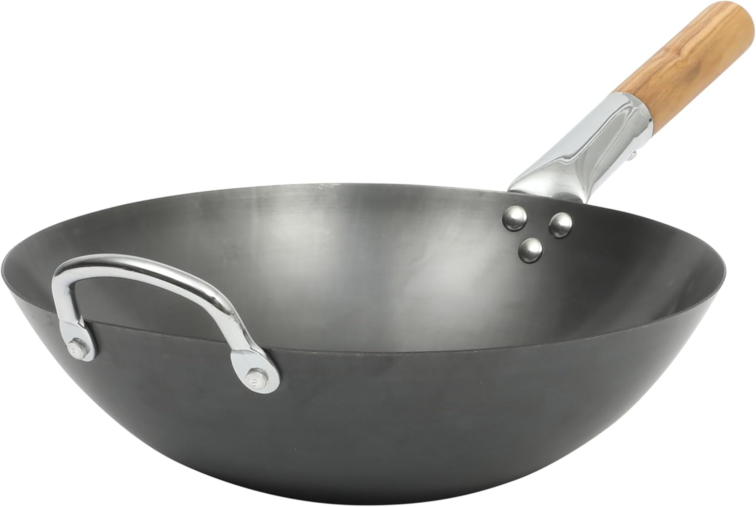 SUR LA TABLE Kitchen Essentials Quick Fire 13.5″ Carbon Steel Flat Bottom Wok – Durable Nonstick Stir Fry Pan