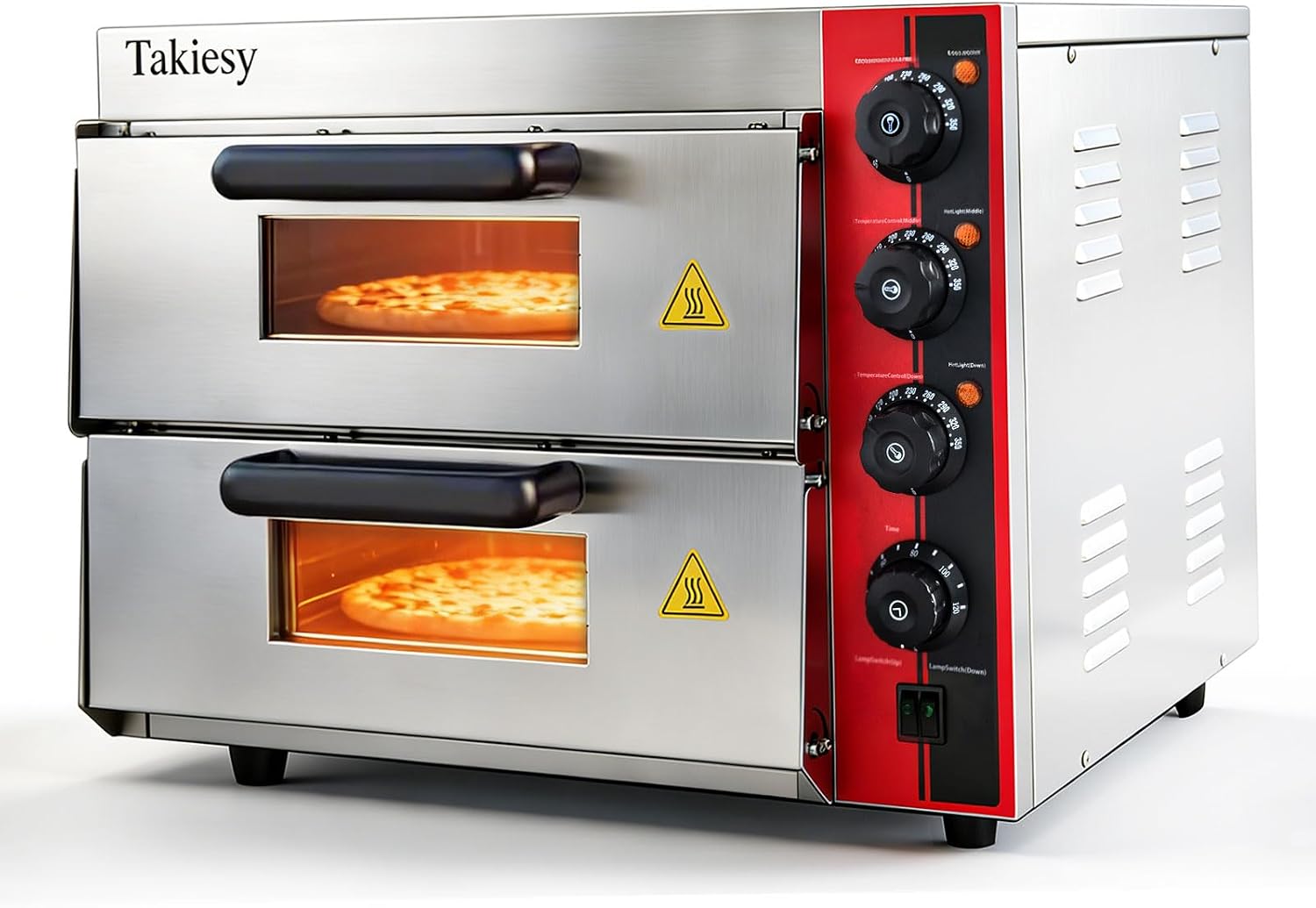 Pizza Oven Countertop, 16 Inch Stainless Steel Commercial Double Decker Electric Oven with Pizza Stone and Handle for Home Restaurant Use