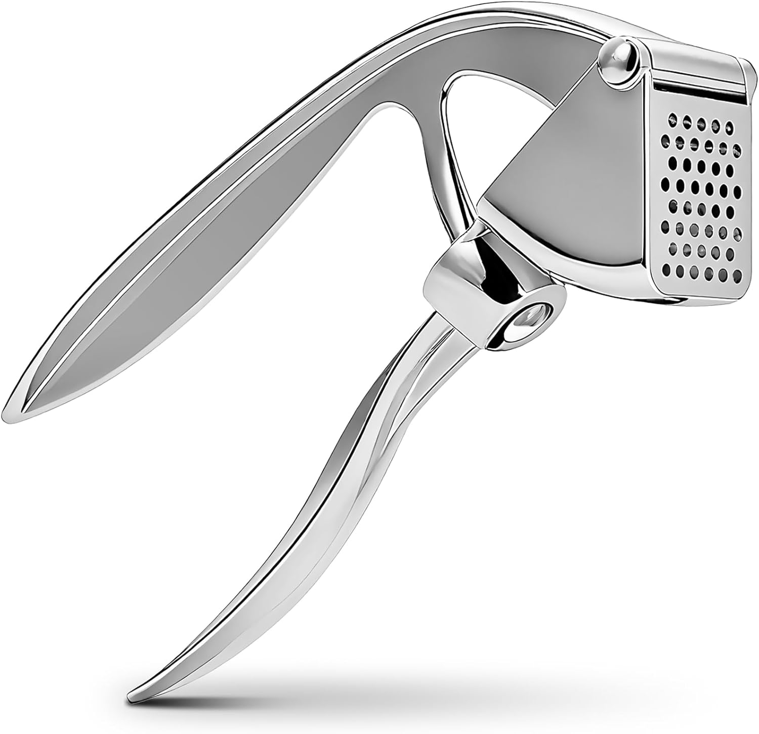 Garlic Press, Premium Metal Garlic Mincer Tool, Heavy Duty Garlic Crusher with Ergonomic Handle, Rust Proof & Dishwasher Safe, Easy to Squeeze and Clean -Silver