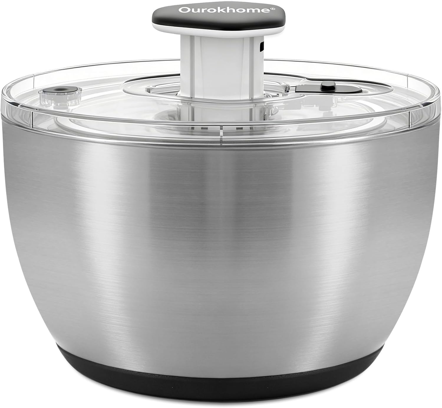 Ourokhome 6.3 QT Stainless Steel Salad Spinner, Large Lettuce Spinner with One-Hand Press Pump, Brake Button, Non-Slip Base and Retractable Handle, Vegetable Washer & Dryer for Greens, Fruits and Herb