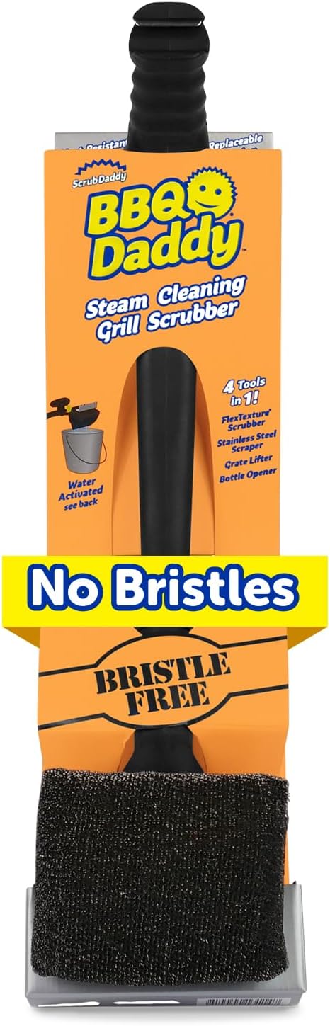 Scrub Daddy BBQ Daddy Grill Brush for Outdoor Grill – Bristle Free Grill Brush with Steel Grill Scraper + Scrub Brush – Temperature Controlled Scrubbing Power for Grill Cleaning (1 Count)