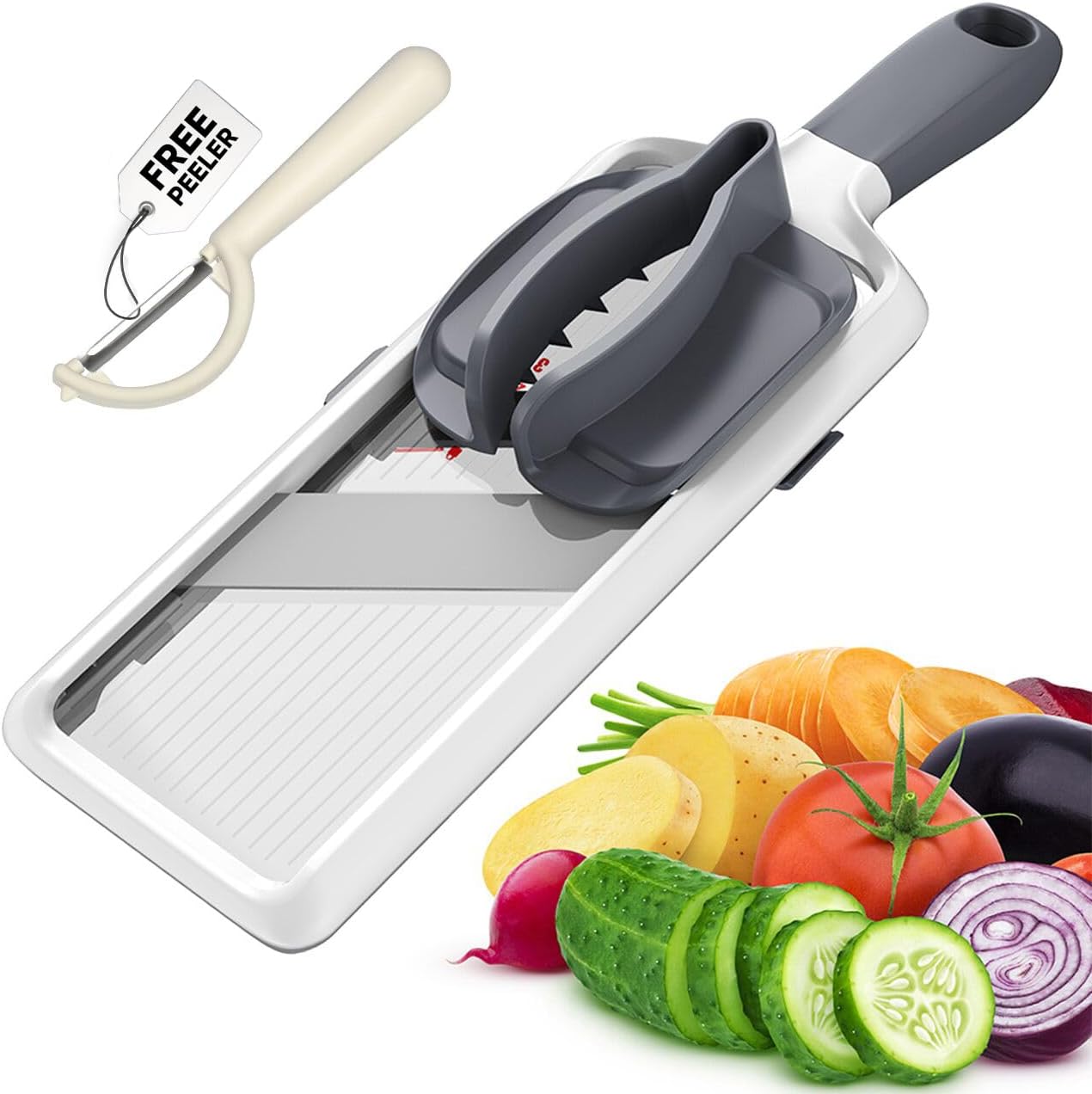 Multi Handheld Mandoline Slicer – Adjustable Stainless Steel Blade, Slicer Vegetable Cutter with Comfort Grip, Safety Features, Easy to Clean, Slicers for Fruits and Vegetables