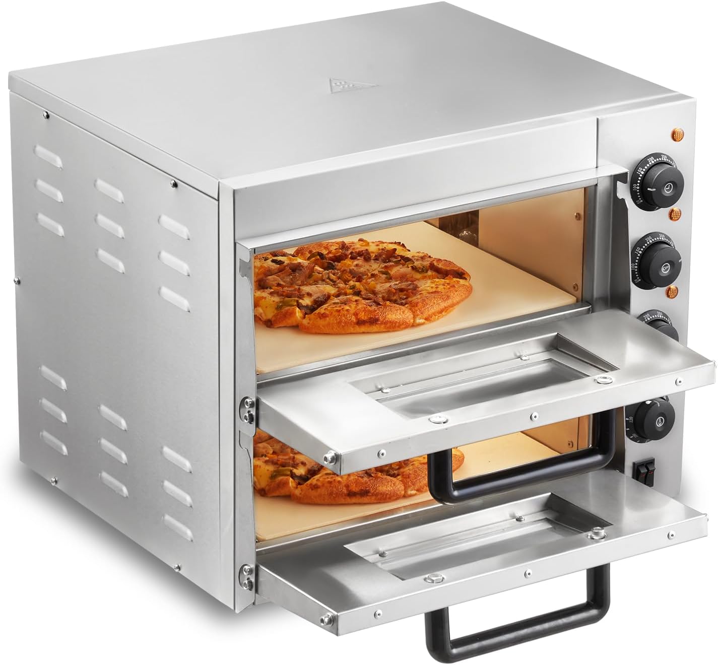 VEVOR Commercial Pizza Oven Countertop, 14″ Double Deck Layer, Stainless Steel Electric Pizza Oven with Stone and Handle, Multipurpose Indoor Pizza Maker for Restaurant Home Pretzels Baked