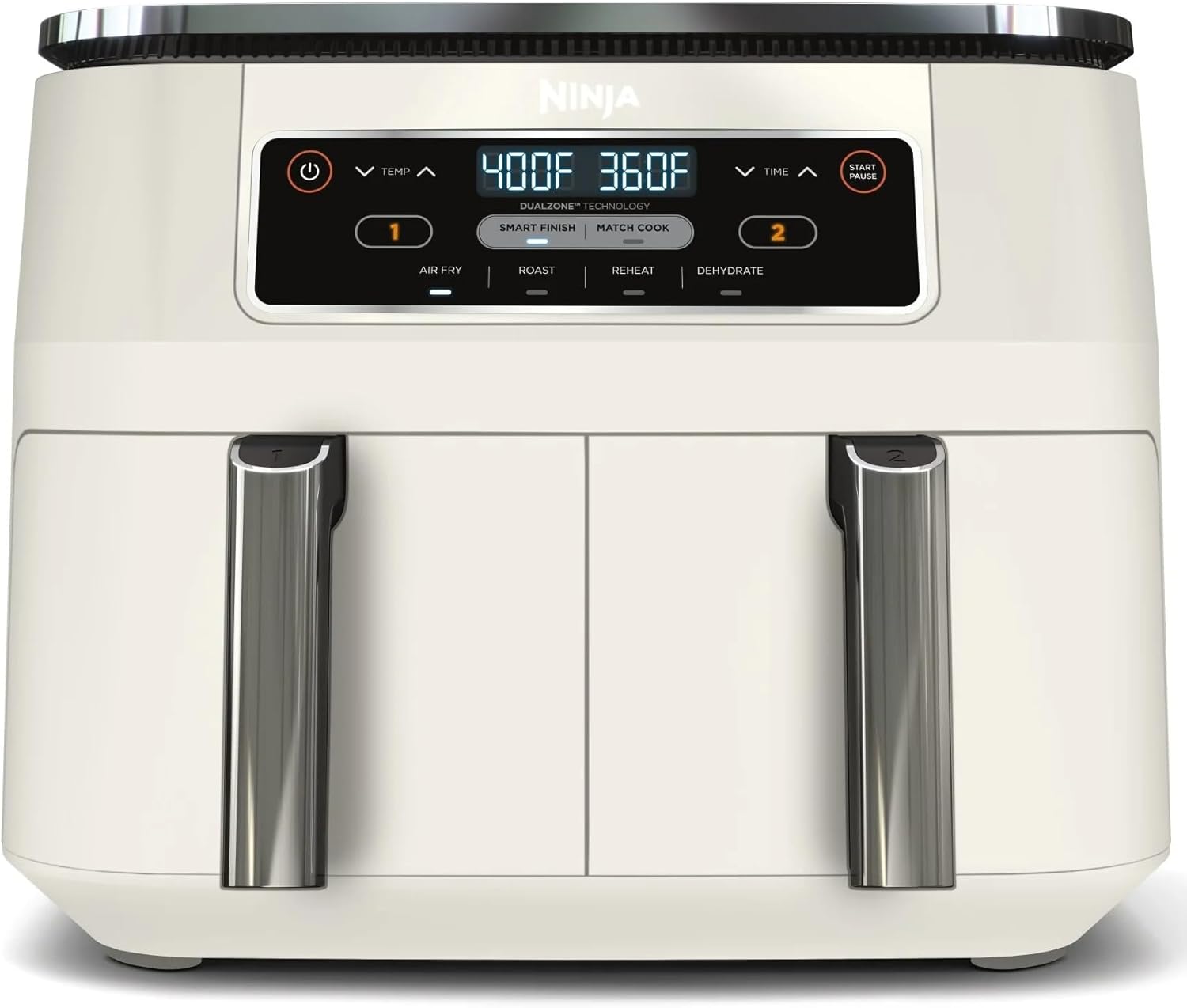 Ninja Foodi 4-in-1 8-qt. 2-Basket Air Fryer with DualZone Technology, 4 Functions, Smart Finish, Roast, Air Fry, Reheats, & Dehydrates, White, DZ100WH (Renewed)
