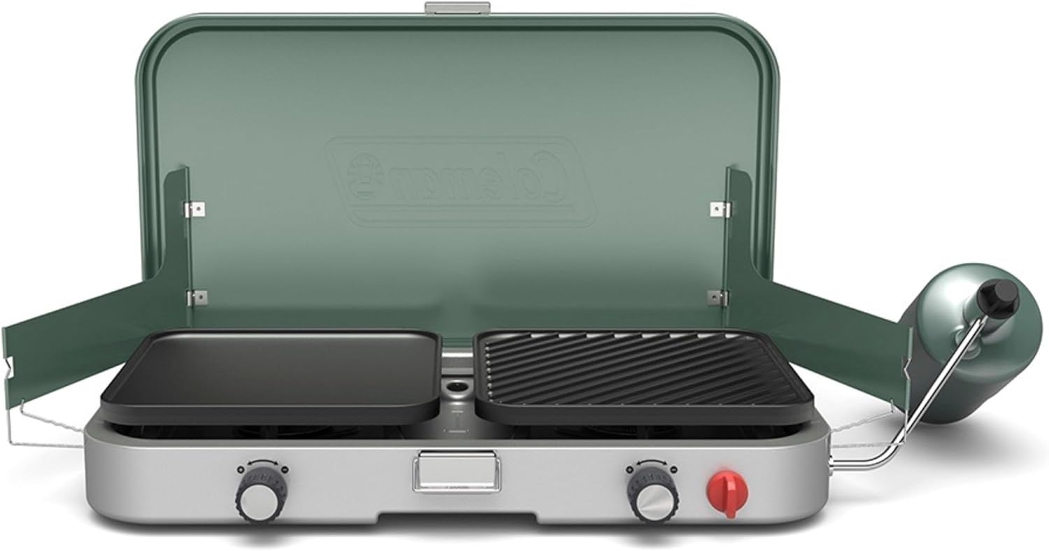 Coleman Cascade 3-in-1 Outdoor Camp Stove, Portable Cooktop with Included Cast-Iron Grill & Griddle Accessories, 24,000 BTUs of Power for Camping, Tailgating, Grilling