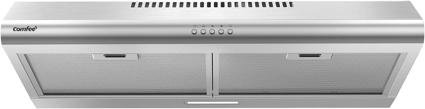 COMFEE’ CVU30W4AST 30 inch Under Cabinet Ducted/Ductless Convertible Slim Vent Durable Stainless Steel Kitchen Reusable Filter, 3 Speed Exhaust Fan and 1 LED Lights Range Hood, 2.0 Version