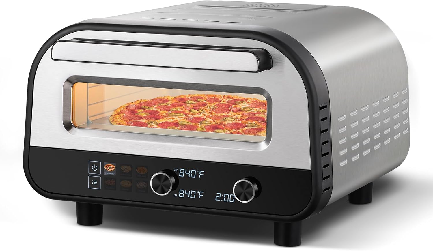 Upgraded indoor Pizza Oven 12 Inch Electric Countertop Pizza Oven with 6 Mode Heats up to 840°F Pizza Maker Pizza Cooker for Home Kitchen, Restaurants, Parties – Stainless Steel
