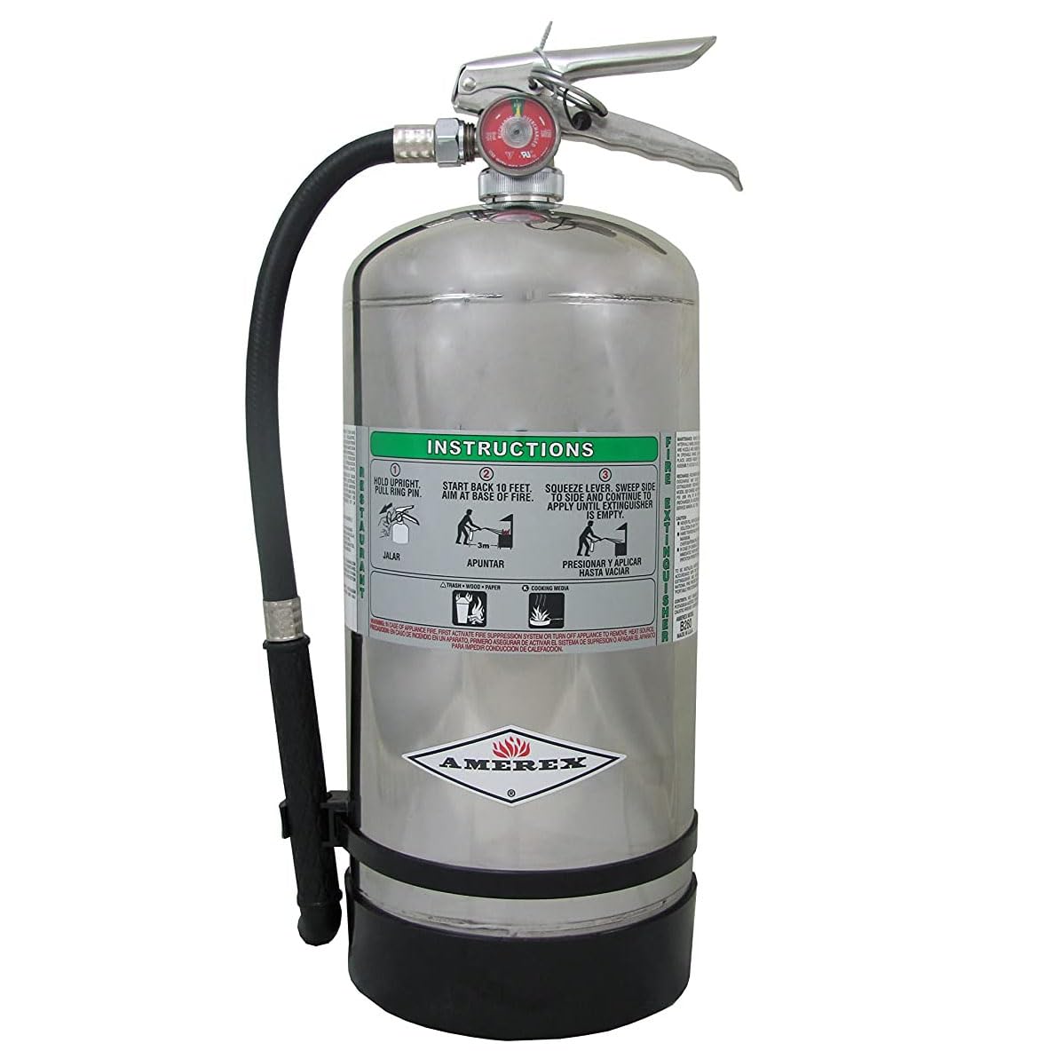 Amerex C260 6 Liter Class K Wet Chemical Fire Extinguisher with Stainless Steel Valve and Wall Hanger for Kitchen Use