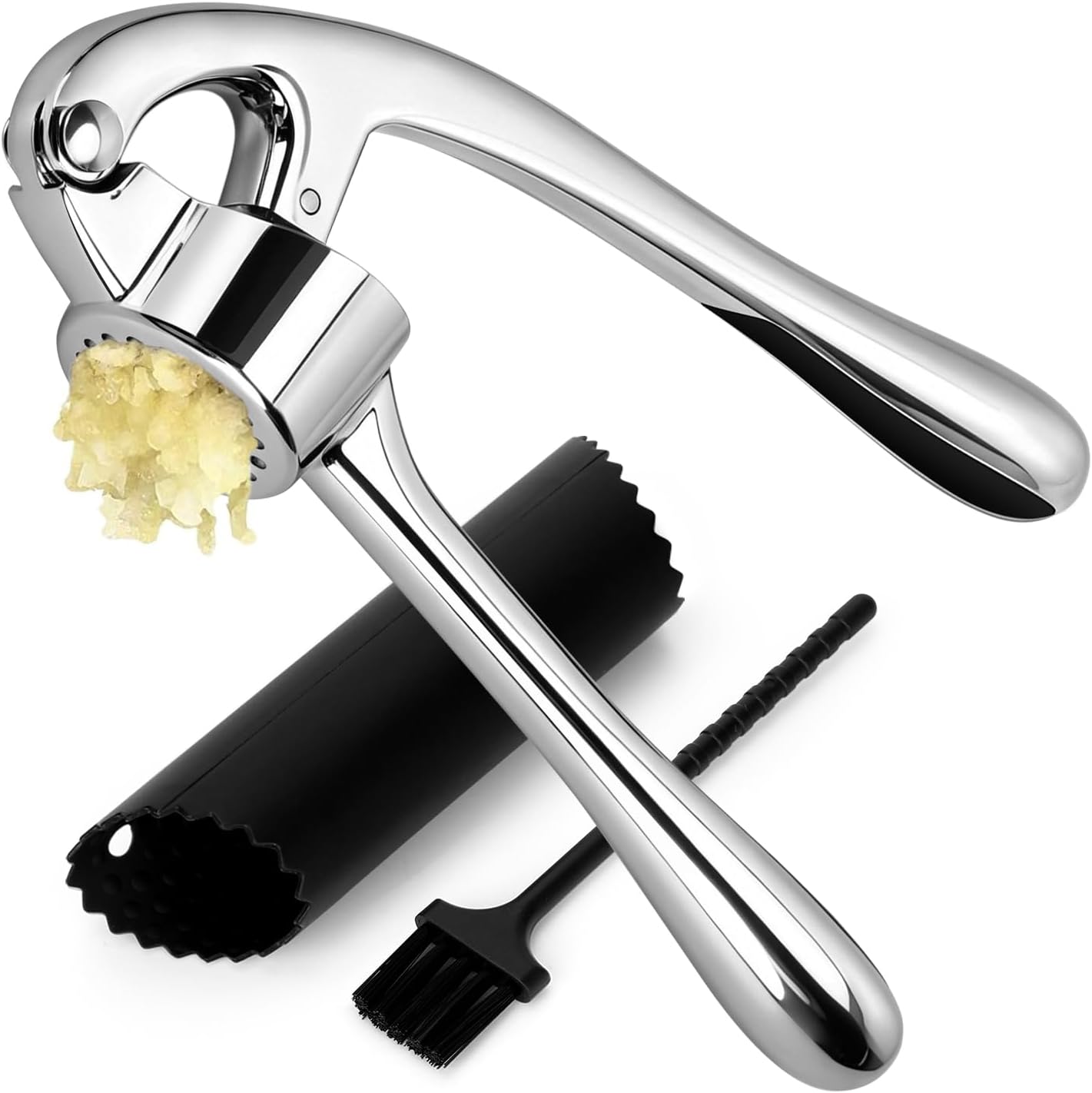 TACGEA Kitchen Garlic Press Set, Rust Proof Garlic Mincer Tool with Silicone Garlic Peeler and Brush