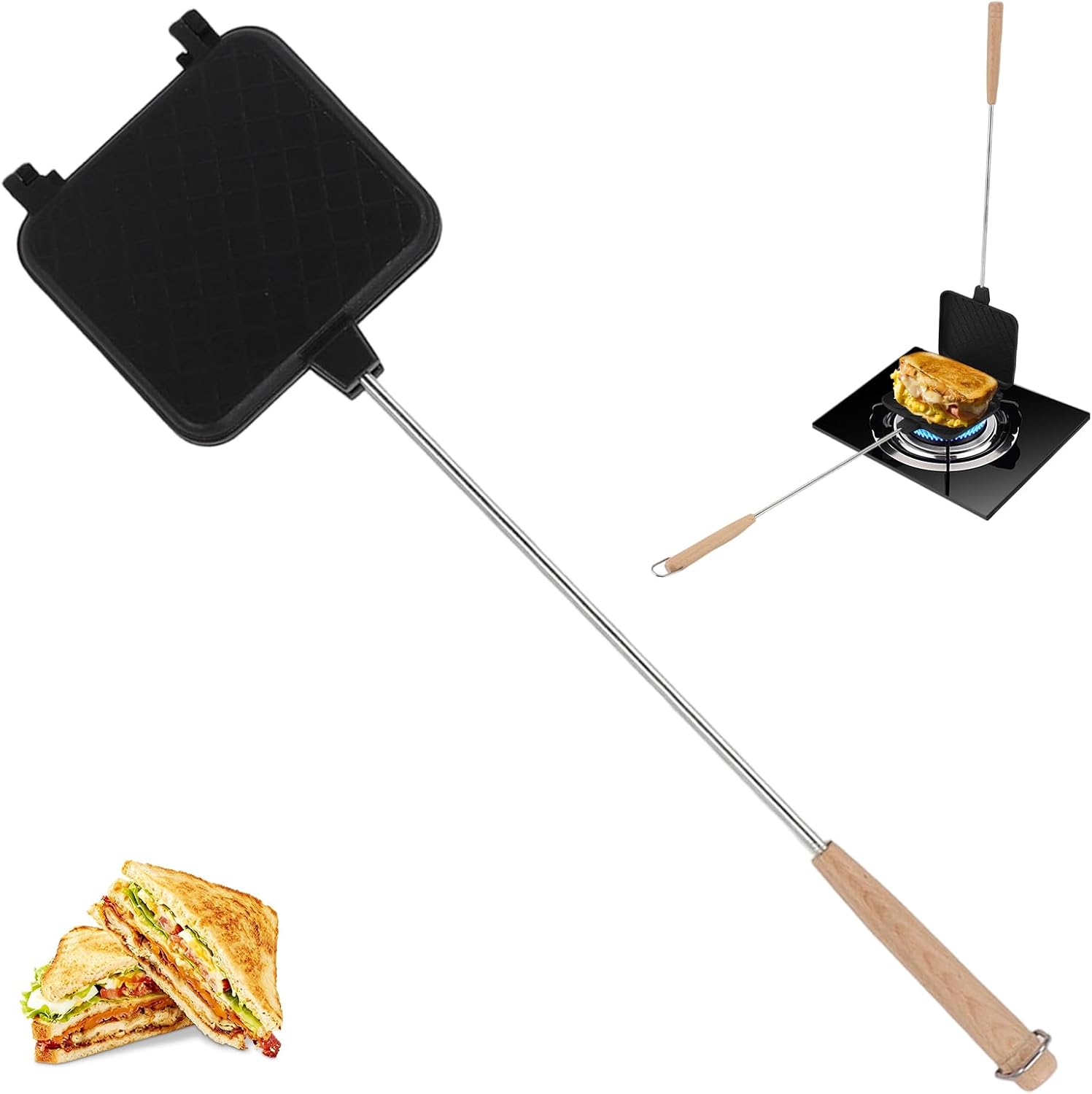 Buachois Cast Iron Camp Pie Cooker,Pie Irons for Camping,Cast Iron Sandwich Maker,Campfire Cooking Equipment for Grilling & Outdoor Cooking,for Toasted Pies,Grilled Sandwiches,and Meats