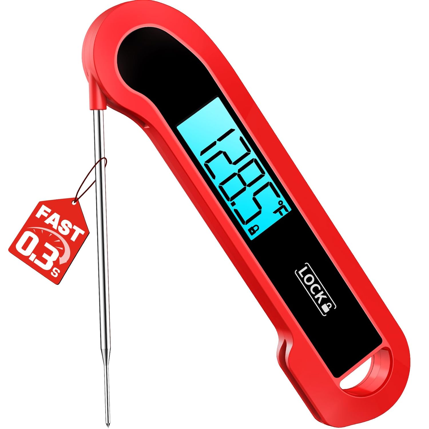 0.3 Sec Instant Read Meat Thermometer Digital for Cooking, ±0.5℉ Precision, Food Thermometer for Grilling, Air Fryer, Smoker, Candy, BBQ Essentials, Fathers Day Gift for Dad Him Men Birthday, Red