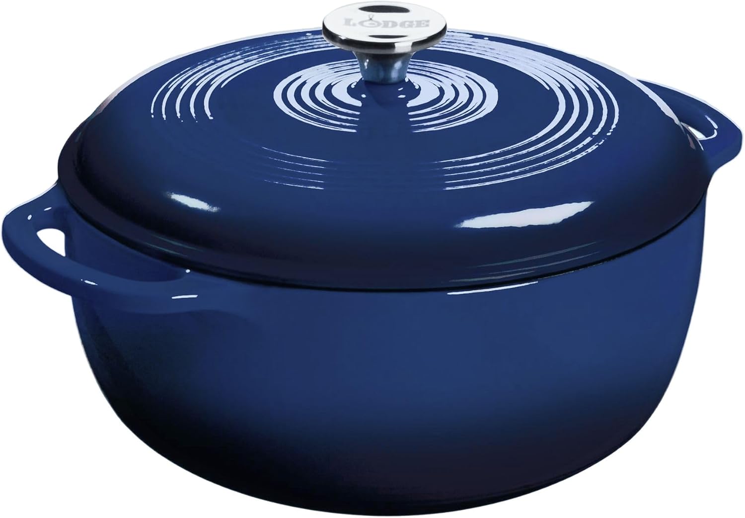 Lodge Essential Enamel Cast Iron Dutch Oven 6 Quarts – Perfect for Bread Baking, Braising, Marinating & Slow Cooking, Features Moisture-Sealing Lid & Dual Handles, Kitchen Essentials, Indigo