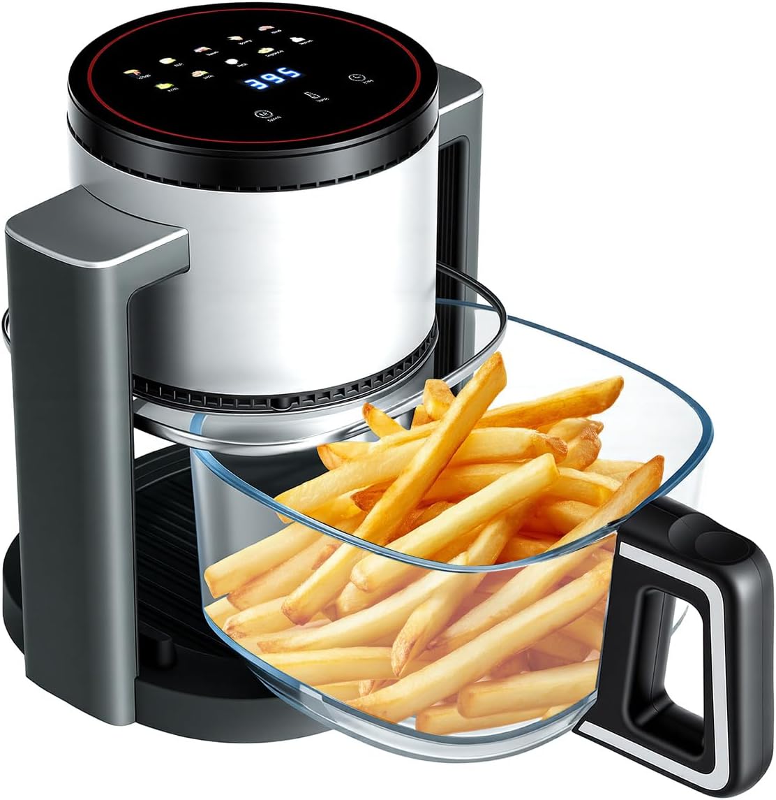 OLIXIS Glass Air Fryer 4.7Qt, Non Toxic Airfryer with 10 Preset Cook Modes, 395°F Rapid Air Crispy Technology, Roast Bake Dehydrate Reheat, Nonstick & Easy-Clean Basket, 1300W