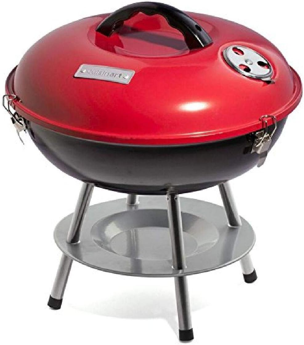 Cuisinart 14″ Portable Charcoal Grill, Tabletop Outdoor Small Grill with Locking Lid and Dual Vents, Chrome Plated Travel Size BBQ Perfect for Camping, Tailgates, Cookouts, Red