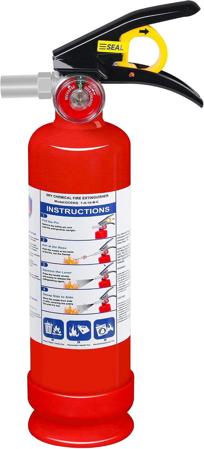 ABC Dry Chemical Fire Extinguisher, 2.5 lb 1A:10B:C Rated – Quick-Release Handle, Compact Portable Fire Safety Gear for Home Vehicle Boat RV Kitchen Grill