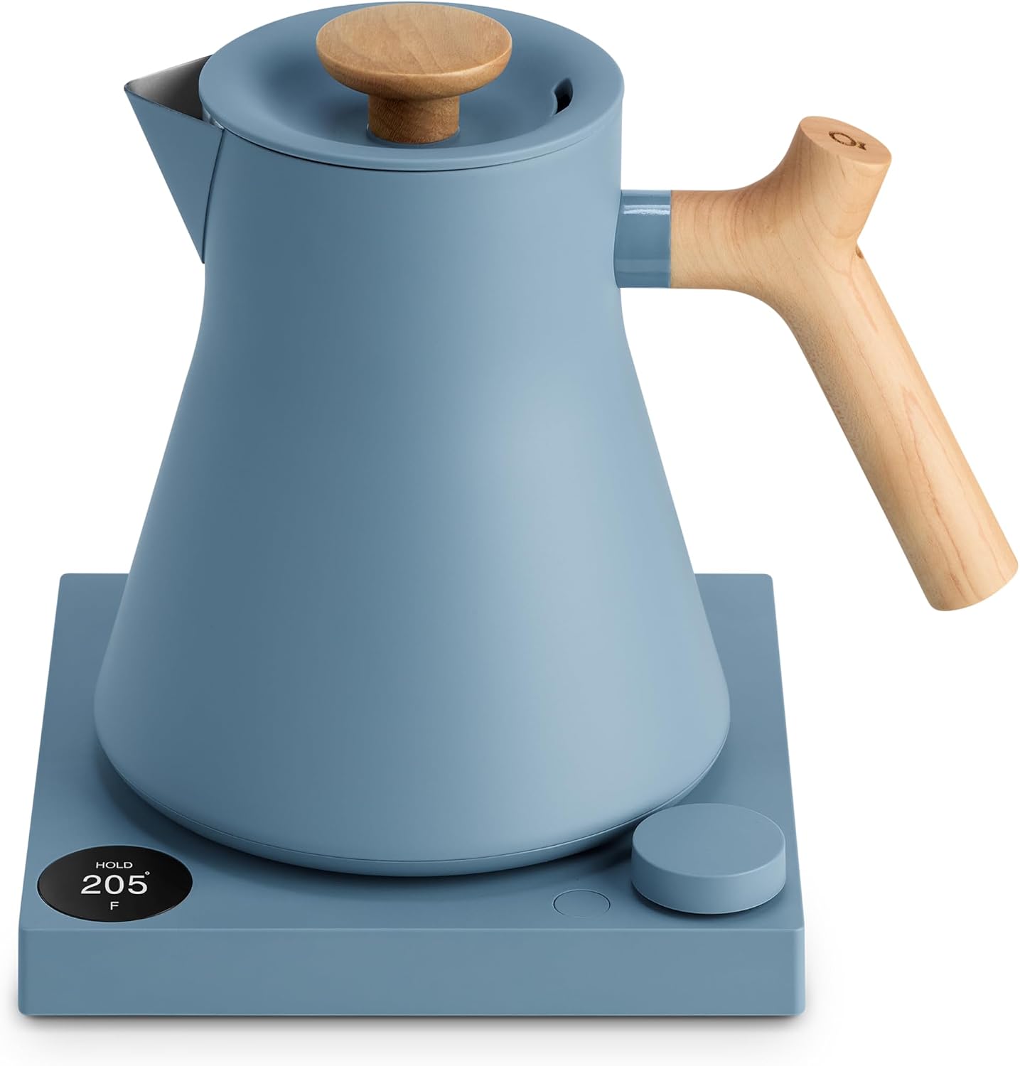 Fellow Corvo EKG Pro Electric Tea Kettle – Quick Heating, Precise Temperature Control Electric Kettle, Scheduling, Built-in Brew Timer for Boiling Water – Hazy Blue with Maple Handle – 0.9 Liter
