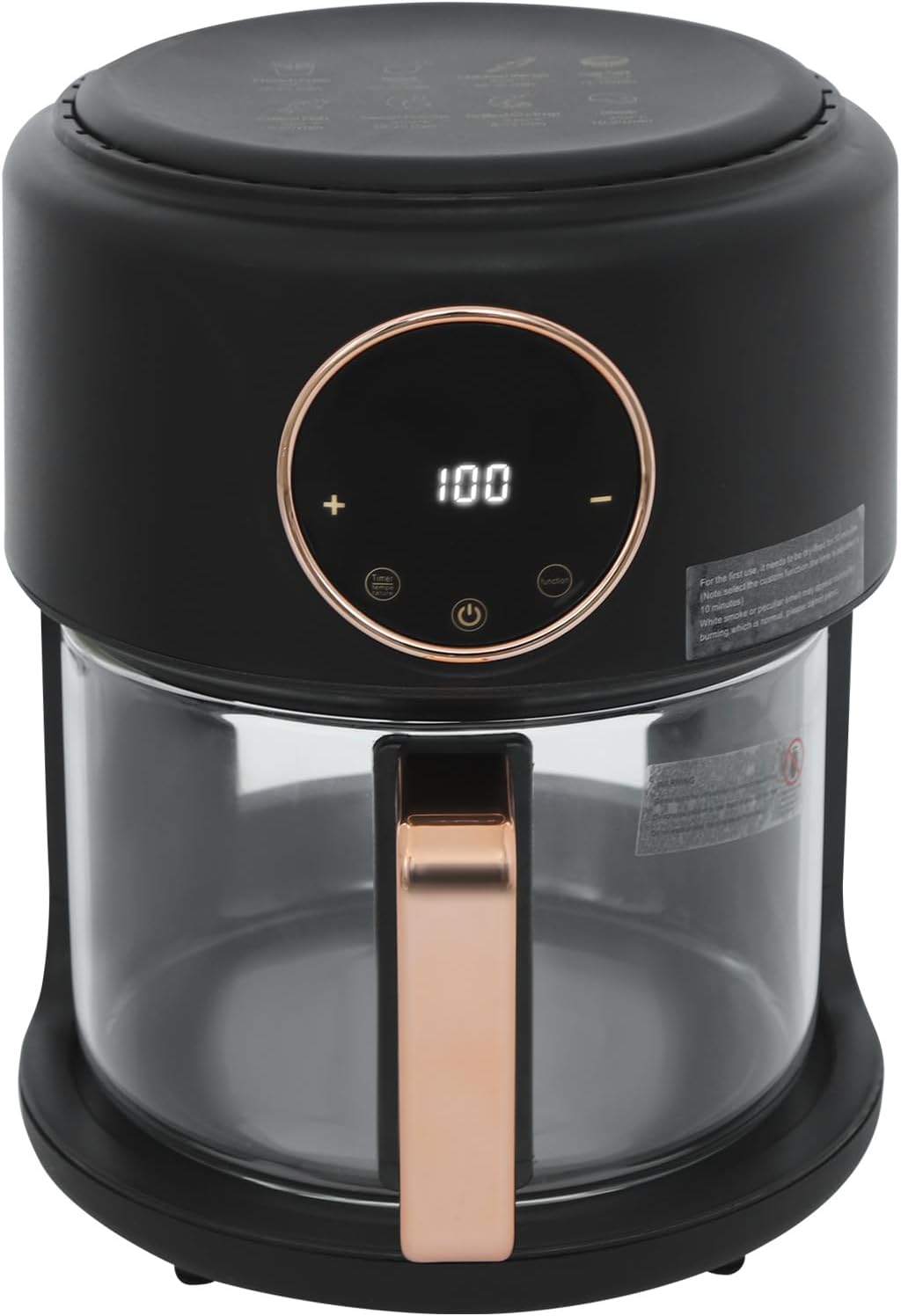 3.81qt Airy Fryer ，360° Viewable Airy Fryer, Small Glass Air Fryer 8 Preset Modes,Digital Display, Adjustable Temp 175F – 400F Cookware French Fries Chicken Legs Turkey (Black)