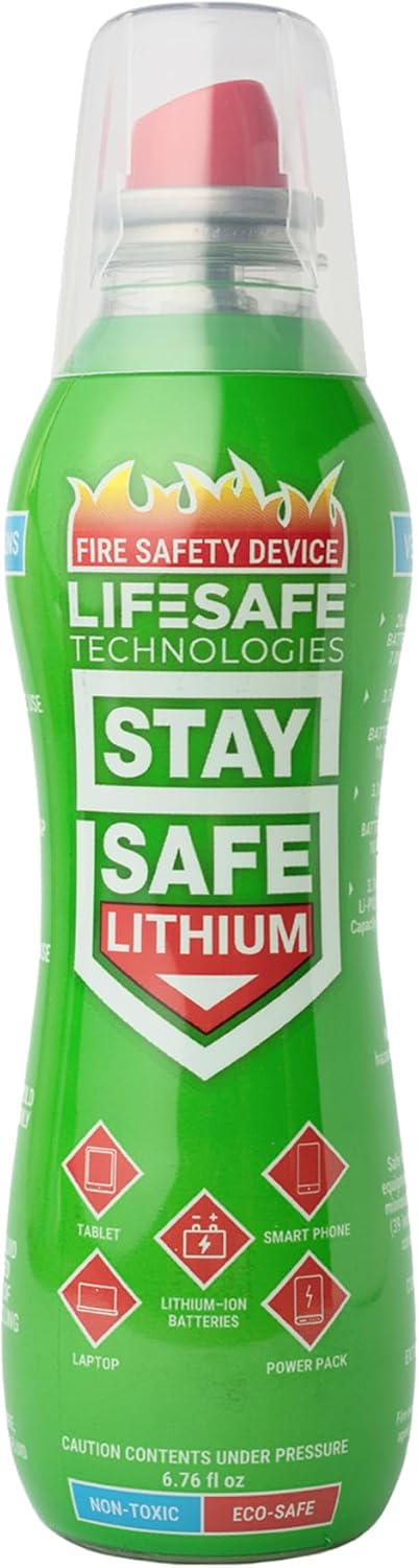 StaySafe Lithium Fire Extinguishing Spray By LifeSafe Technologies | Patented Non-Toxic Fluid Suppresses Fires Caused By Lithium-Ion Batteries in Phones, Laptops, Power Banks and Other Electronics