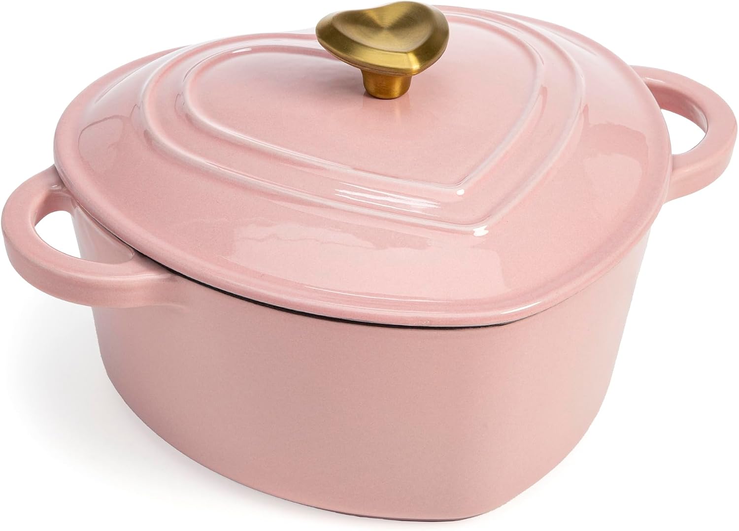 Paris Hilton Enameled Cast Iron Dutch Oven Pot with Lid, Heart-Shaped Dutch Oven, Durable Cast Iron Pot with Dual Handles, Oven Safe to 500°F, Works on All Stovetops, 2-Quart, Pink