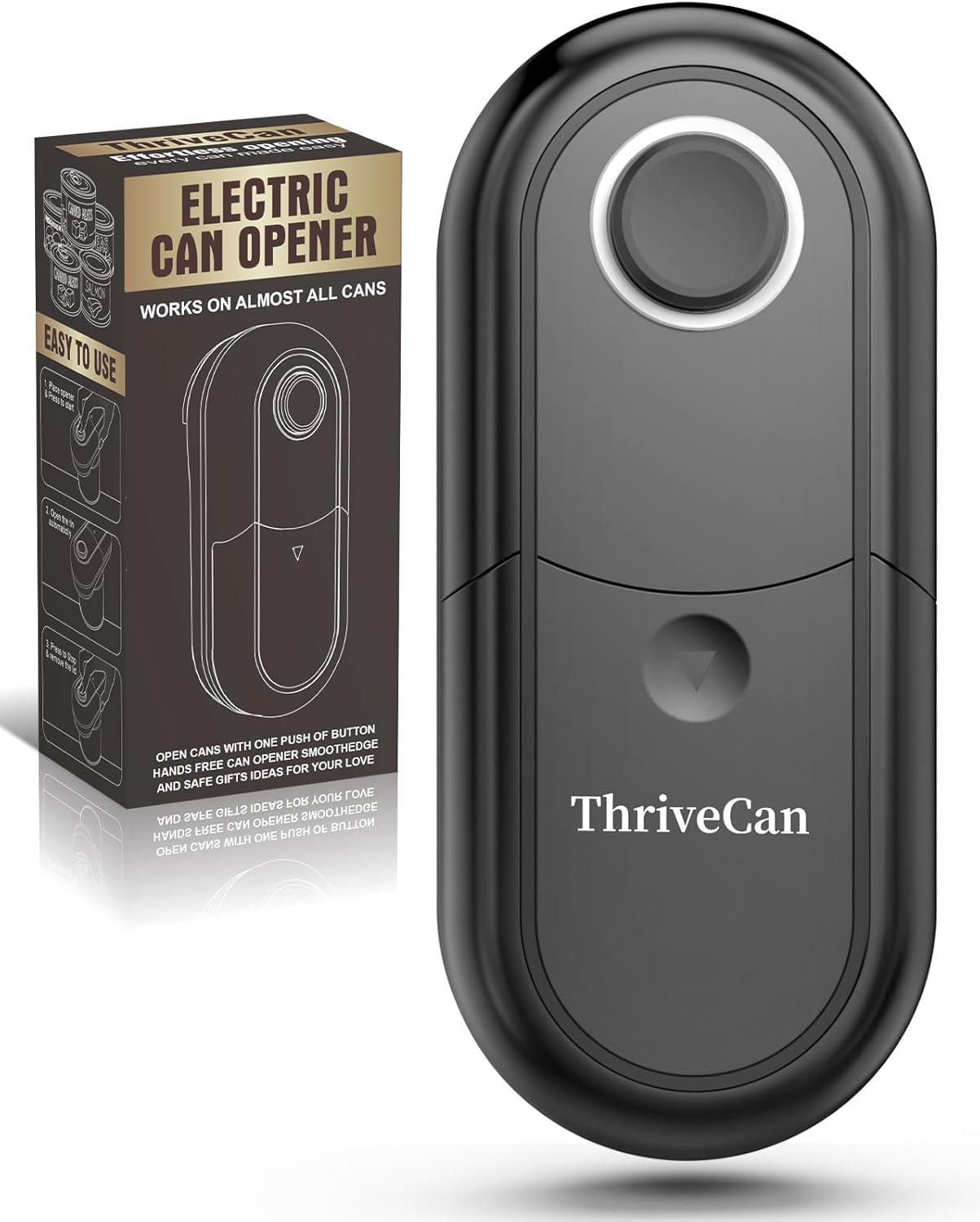 Electric Can Opener, One Touch Automatic Smooth Edge, Hands Free Side Cut Can Opener for Seniors, Battery Operated, Fits Most Cans, Safe & Easy to Use, Food Safe, Easy Clean Kitchen Gadget (Black)