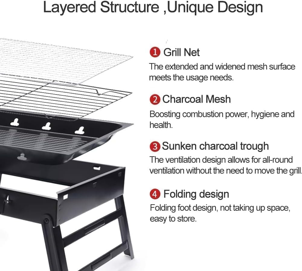 Portable Charcoal Grill Foldable 17″ BBQ Charcoal Grill Compact Tabletop Barbecue Grill Small BBQ Grill for Outdoor Travel Backyard Picnic Beach