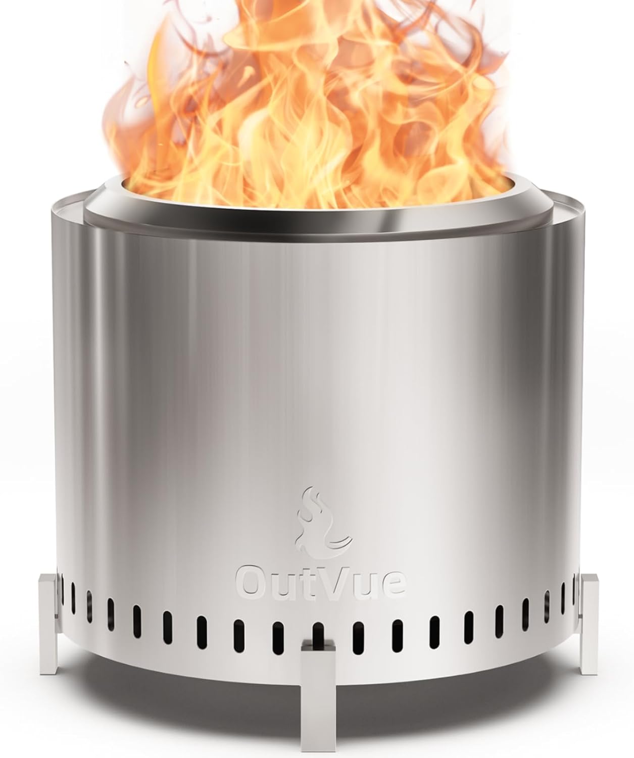 OutVue 19.5 inch Stainless Steel Smokeless Fire Pit, Outdoor Smokeless Firepit, Wood Burning Fire Pits for Camping, Bonfire, Low Smoke Firepit for Outside