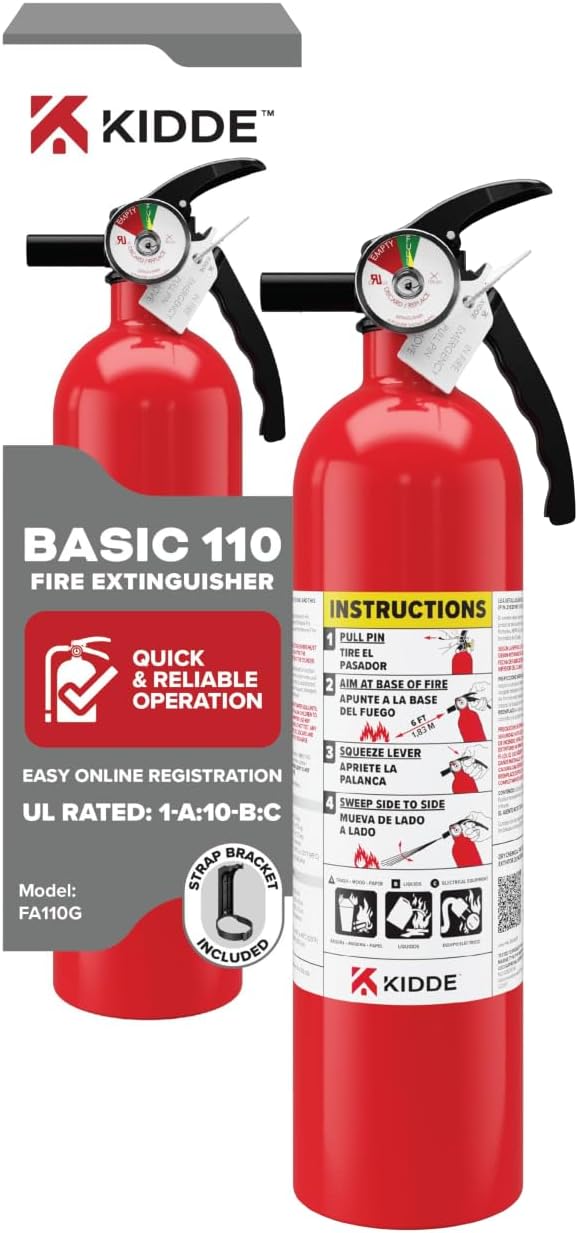 Kidde FA110G Multi Purpose Fire Extinguisher, Wall Mount, for Home/Office/Dorm/Residential, 1A10BC