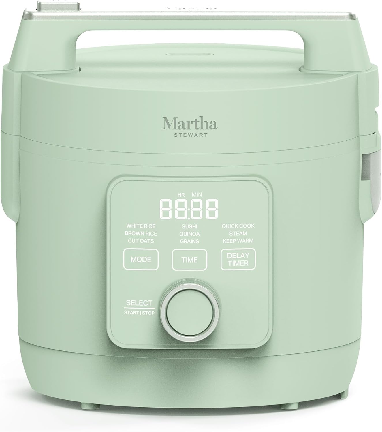 Martha Stewart Rice Cooker, 4 Cup (Uncooked) / 8 Cup (Cooked), Ceramic Non-Stick Removable Pot, Keep Warm, Measure Markings, Steam Basket, Brown & Sushi Rice, Quick Cook, Quinoa, Grains, Oats, Honeydew Green