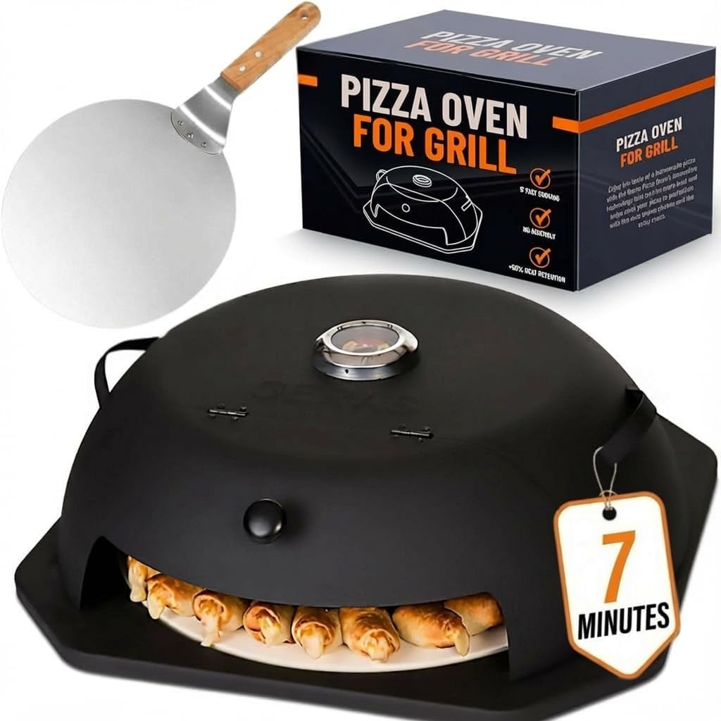 HeatGuard Pro Geras Pizza Oven for Grill – Grill Top Pizza Oven For Outdoor Camping – Pizza Stone, Pizza Peel Kit – Portable Backyard BBQ Pizzas Maker Charcoal, Pellet, Propane Gas Wood Attachment