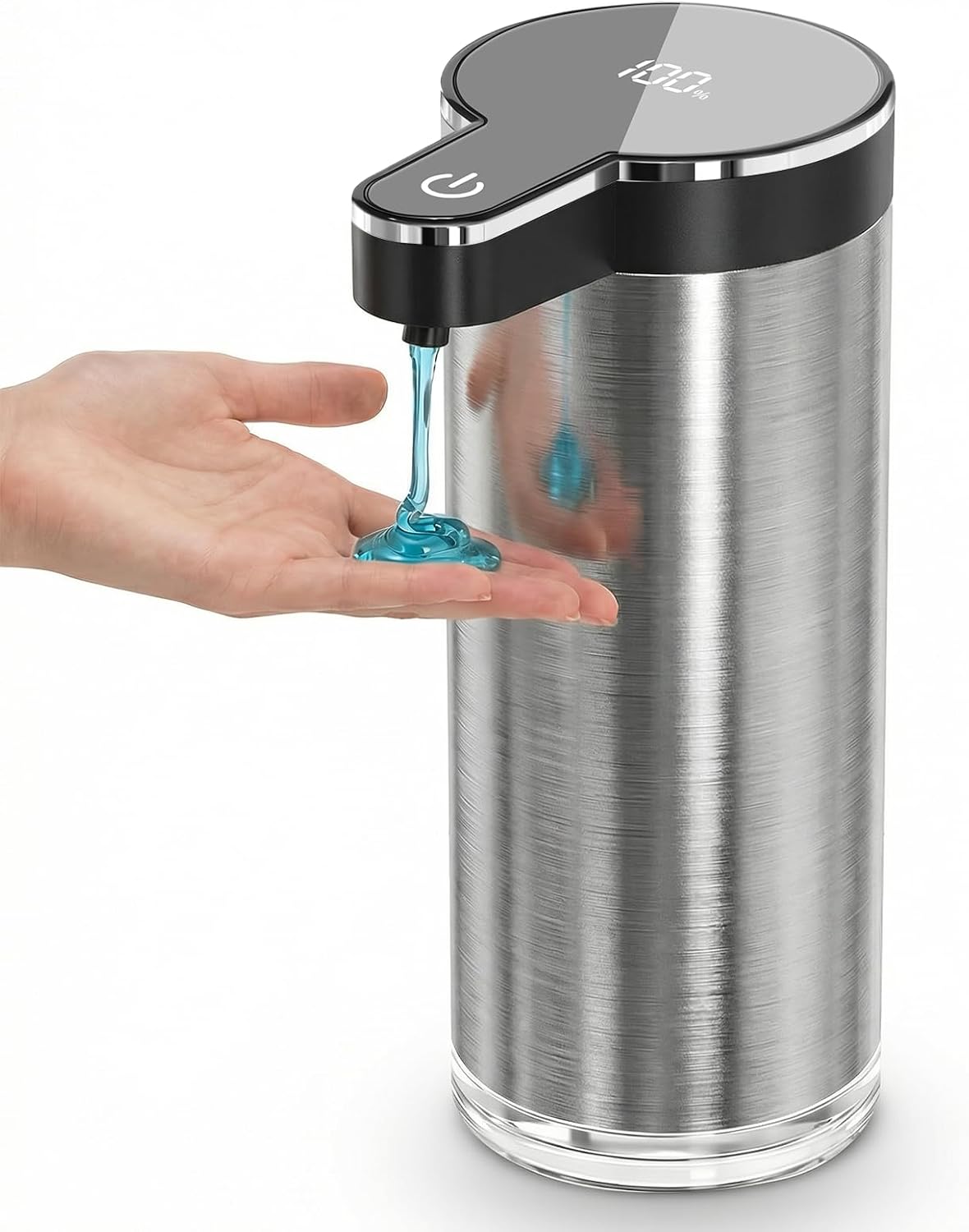 Automatic Liquid Soap Dispenser Touchless, Stainless Steel Hand Soap Dispenser, USB Rechargeable, 4 Adjustable Levels, 11.8oz/350ml for Kitchen and Bathroom (Stainless Steel Black, Liquid)