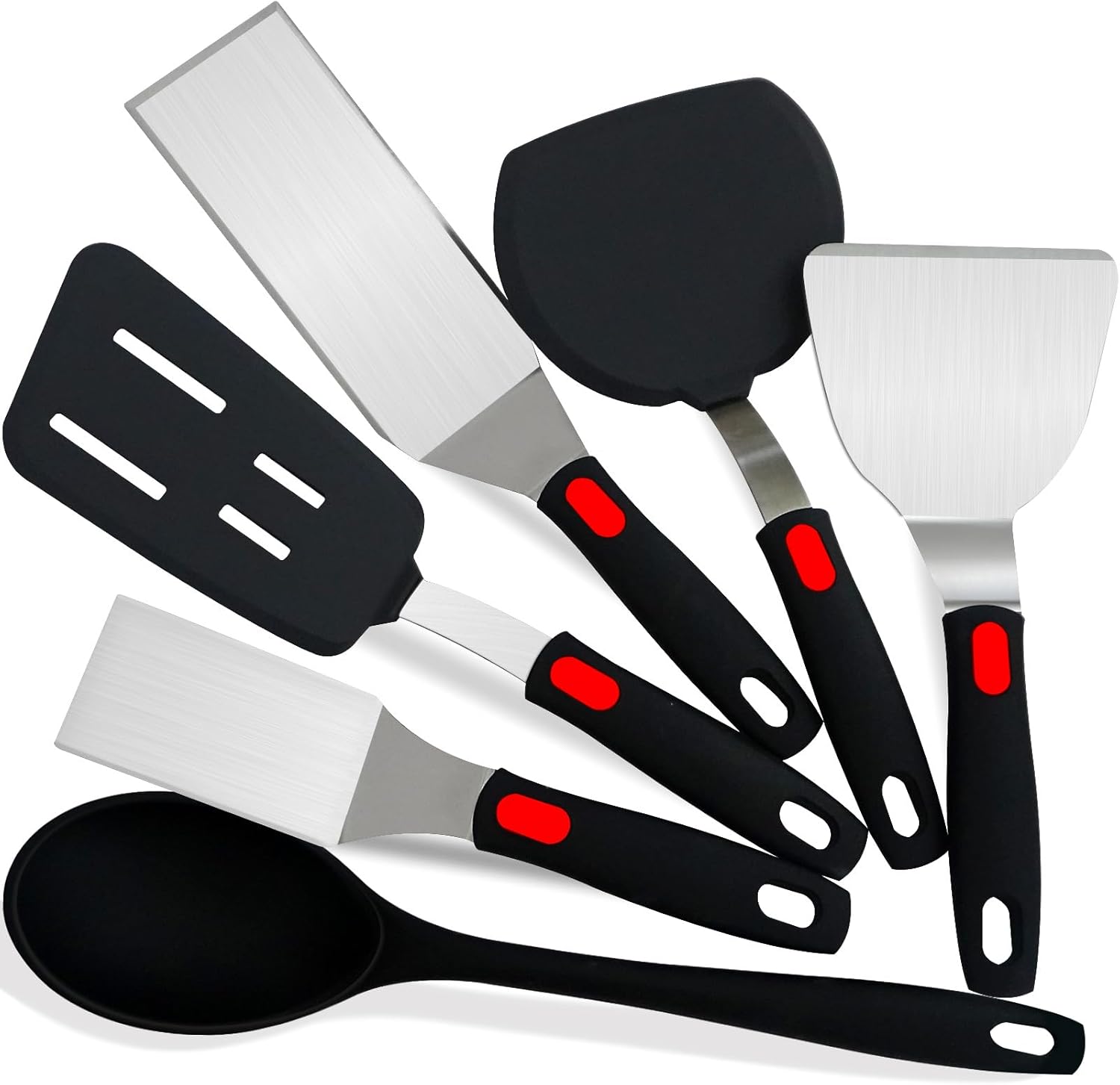 Spatula Set 6-Piece – kitchen utensils set cooking Stainless Steel Turner Set, 600°F Heat Resistant, Metal Spatulas for Griddle/Cast Iron & Nonstick Safe Silicone Tools for Egg, Pancake, Burger