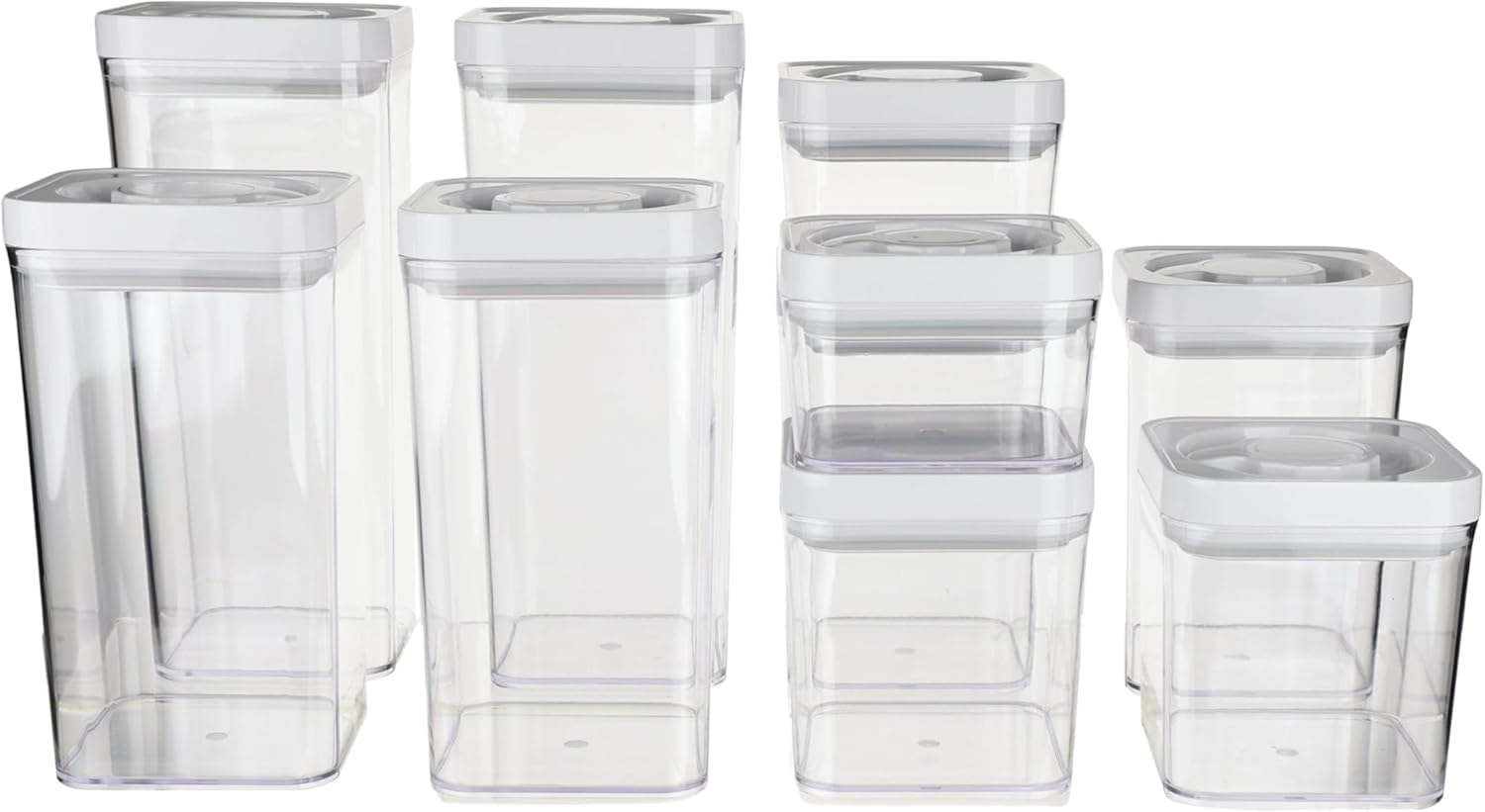 Amazon Basics Airtight Food Storage Containers, BPA Free, Dishwasher Safe, with Twist/Turn Lids, for Kitchen Pantry Organization, 10-Piece Square Set, Clear Plastic