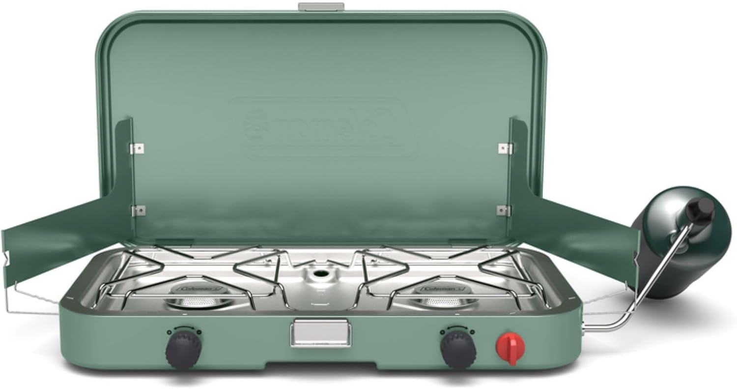 Coleman Cascade 222 2-Burner Camping Stove, Portable Cooktop with 22,000 BTUs, Matchless Lighting, & Dual Wind Guards, Great for Outdoor Cooking, Camping, Tailgating, Grilling, BBQs, & More