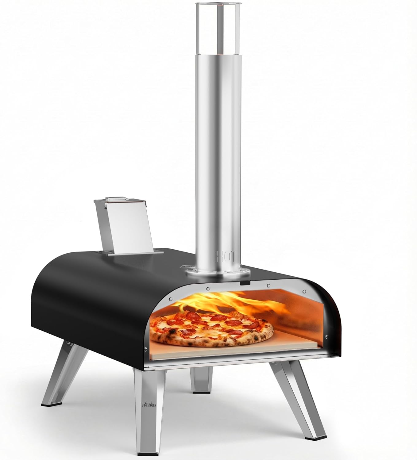 BIG HORN 12″ Multi-Fuel Outdoor Pizza Oven Reach up to 1110℉– 3-in-1 Wood,Gas&Electric Compatible(Burners Sold Separately),Pellet Pizza Oven Portable Pizza Maker for Backyard, Camping&Tailgating,Black