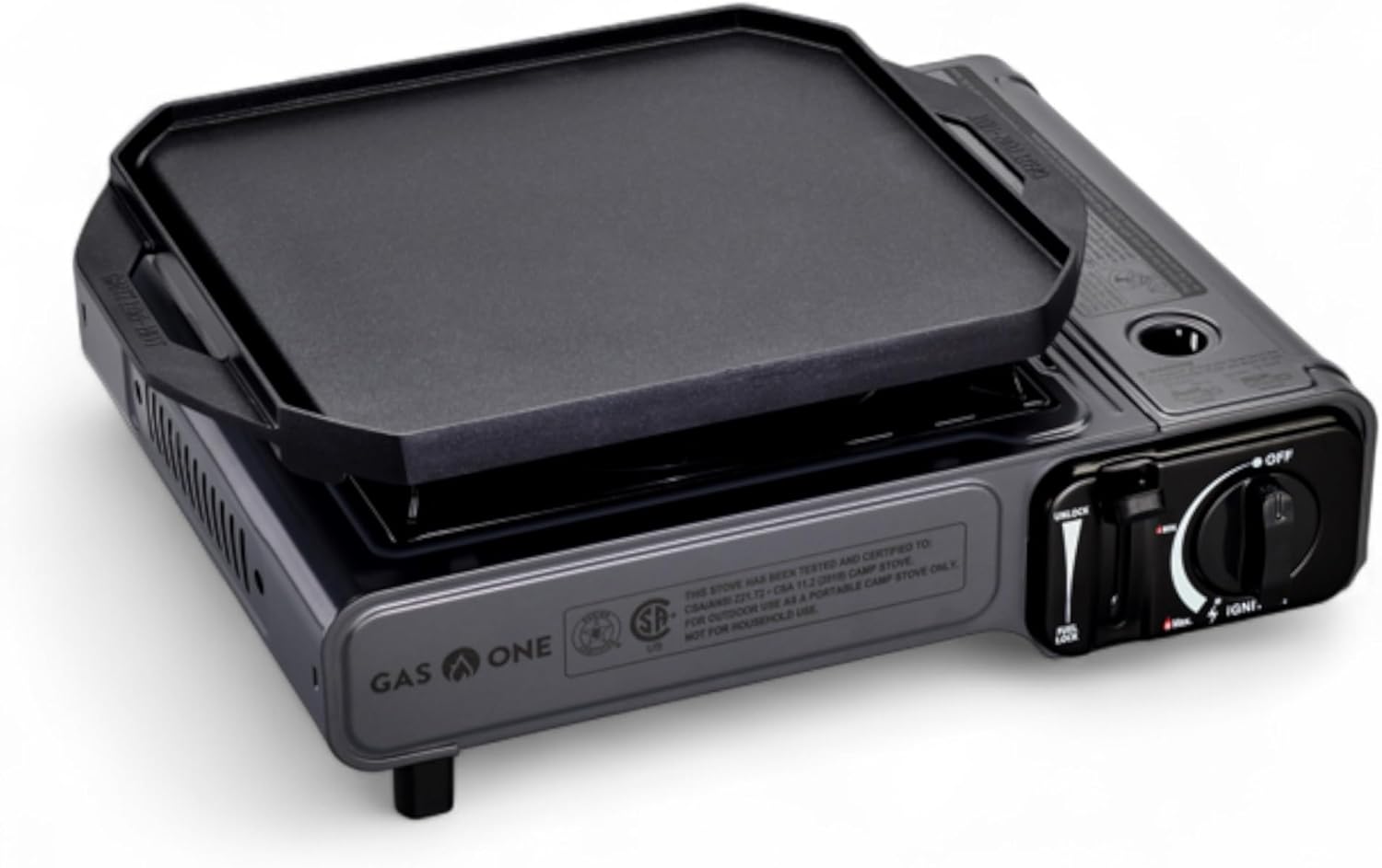 GasOne GS-1000G-KIT Butane Gas Stove with Flat Top Griddle Included – Butane Grill Tent Stove Burners for Cooking for Camping, Kitchen – Diecast Aluminum with Non Stick Coating