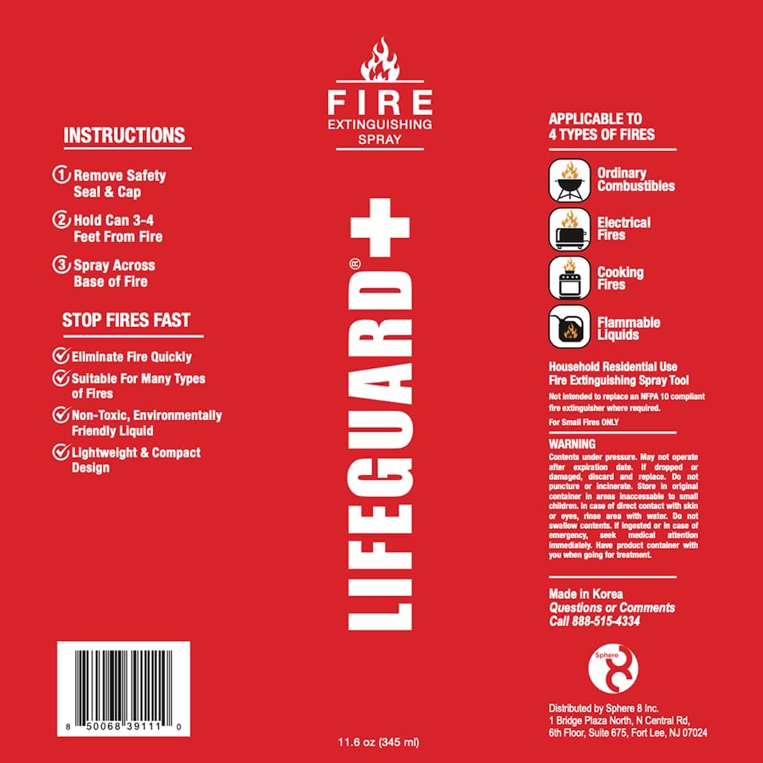 LIFEGUARD Aerosol Fire Extinguisher Spray – Non-Toxic, Eco-Friendly Fire Suppressant for Home, Kitchen, Car & Office, Compact, Easy-to-Use Design with 10-Year Shelf Life (Pack of 2)