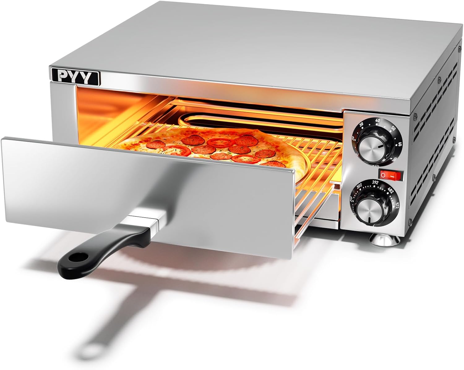PYY Pizza Oven Indoor Electric Countertop Commercial Pizza maker with Crumb Tray Stainless Steel Pizza Cooker Machine for Home