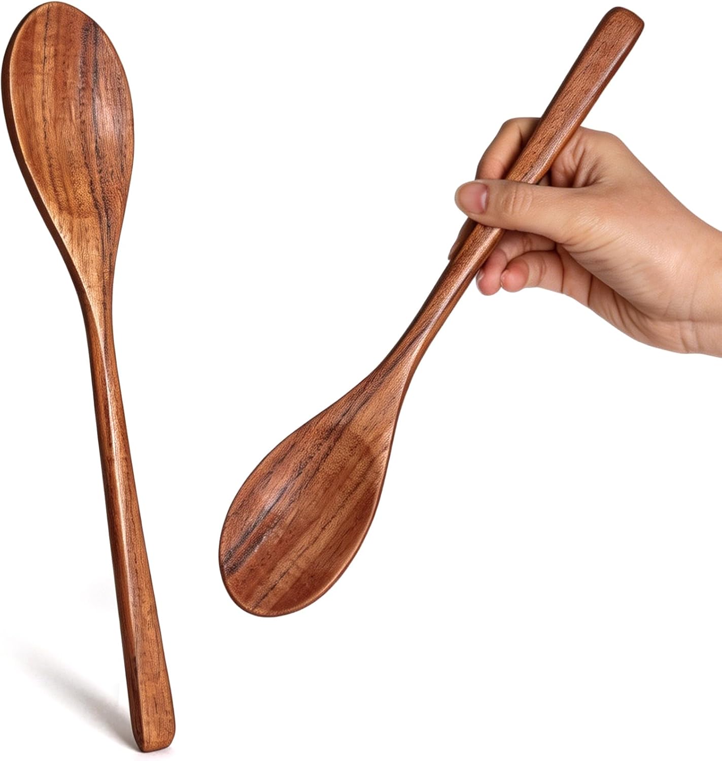 HANSGO Wooden Spoons for Cooking, 2PCS Acacia Wood Kitchen Utensil, 12Inch Wood Serving Spoons for Nonstick Pans, Comfort Grip, Durable, Heat Resistant, Kitchen Gifts for Women, Cooking Gifts for Men