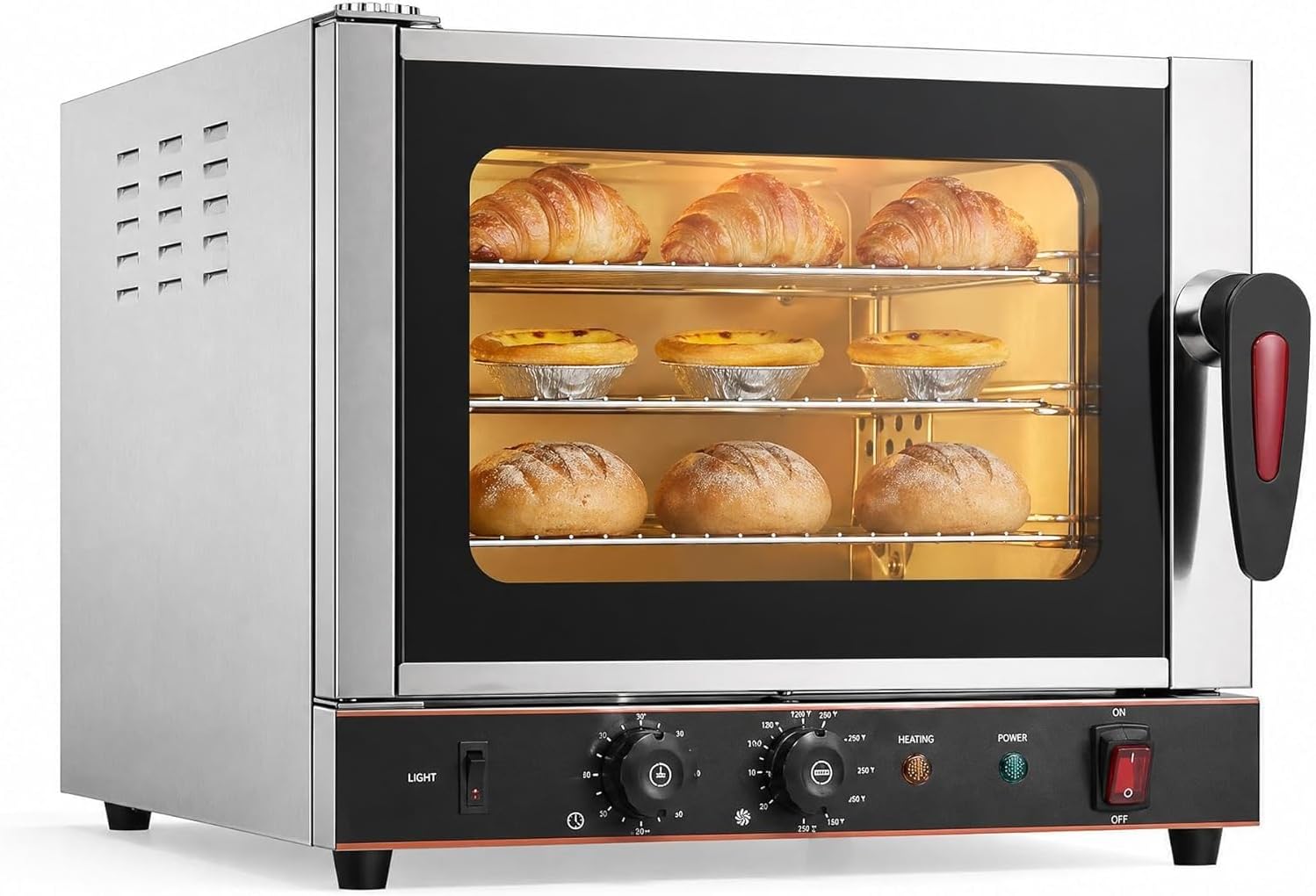 Commercial 22L Convection Countertop Oven – 2400W 3-Tier Electric Toaster Oven with 360° Hot Air Circulation – Stainless Steel Baking Oven with Temp Control (122-572°f) & Timer